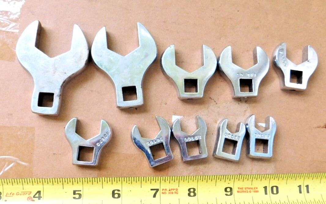 LOT of 10 MAC TOOLS 3/8″ DRIVE OPEN END CROWFOOT WRENCHES 3/8″ to 15/16″