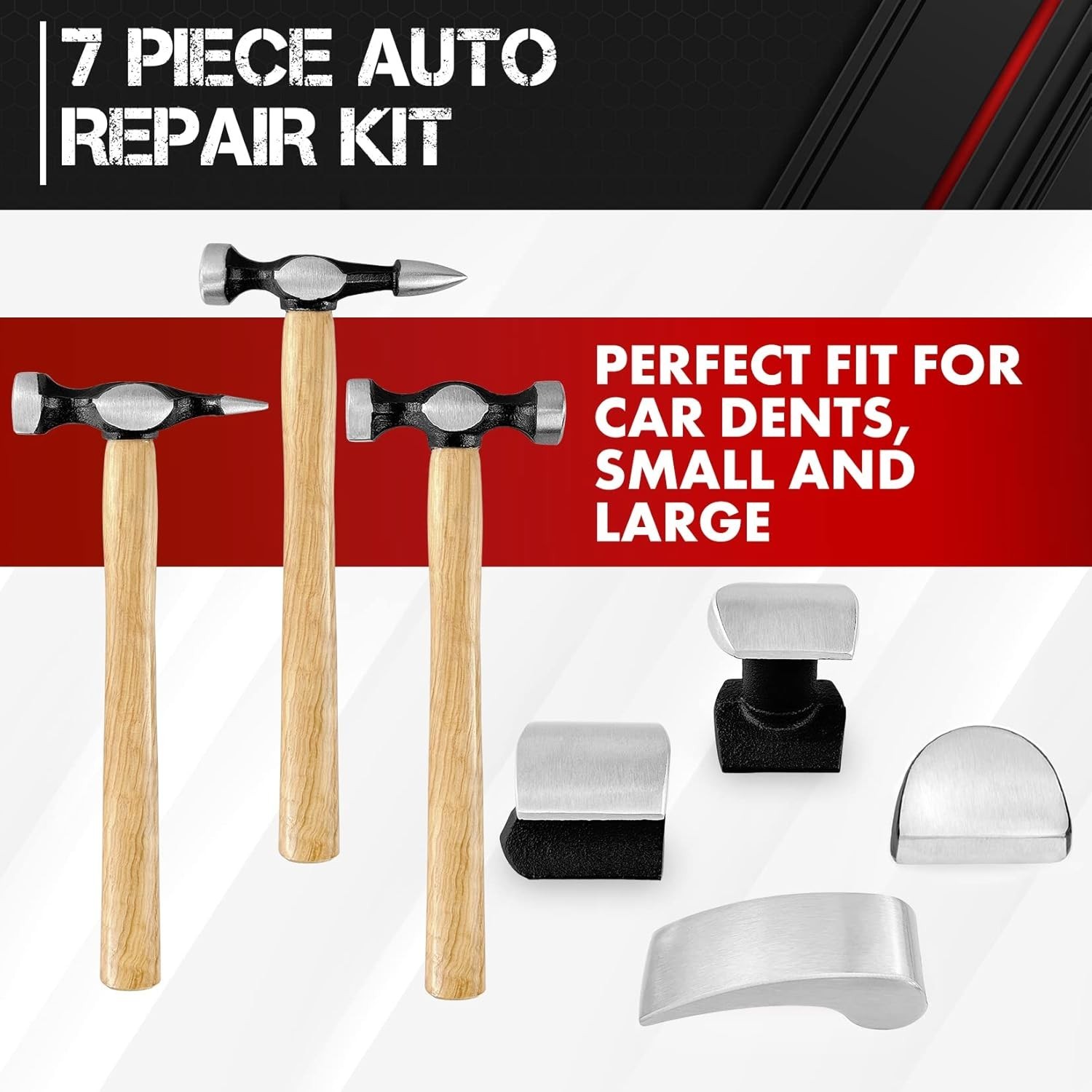7 PC Auto Body Fender Repair Tool Hammer & Dolly Set Auto Body Repair Tool Kit