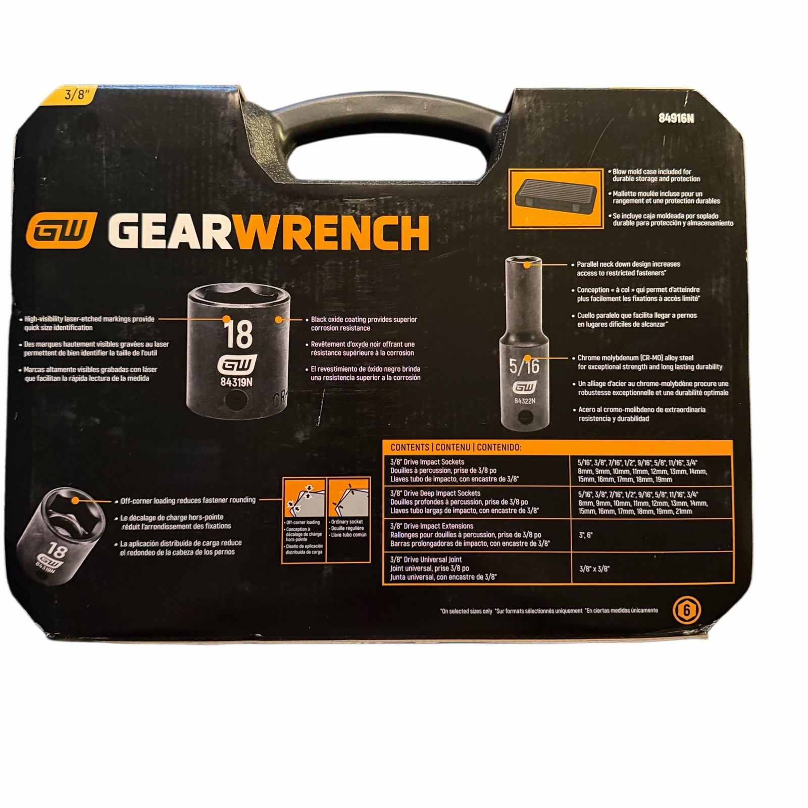 GEARWRENCH 84916N 44Pc 3/8″Drive Standard &Deep Impact SAE/Metric Socket Set