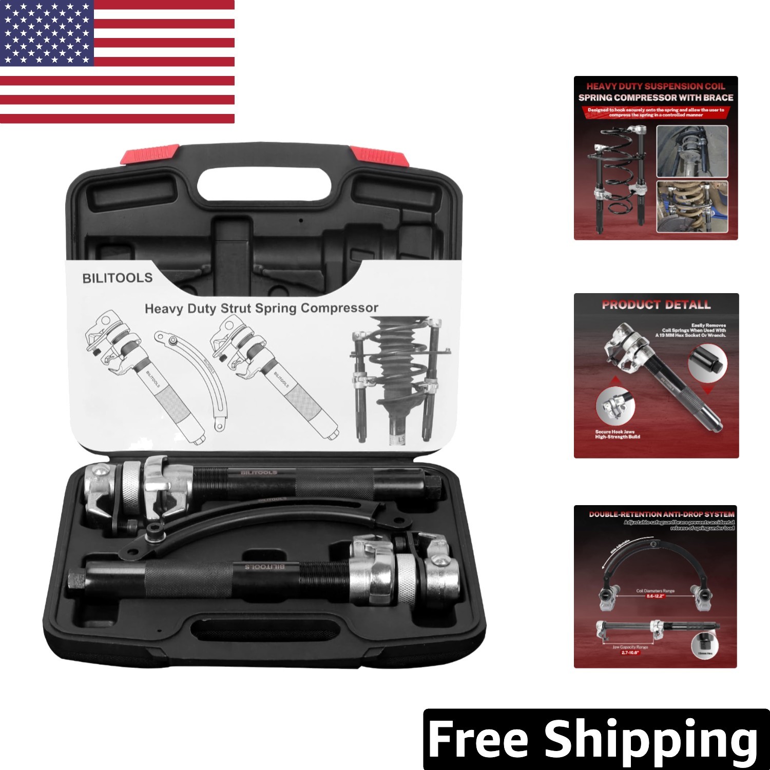 Reliable Macpherson Strut Spring Compressor Tool Set – Double Retention Safety