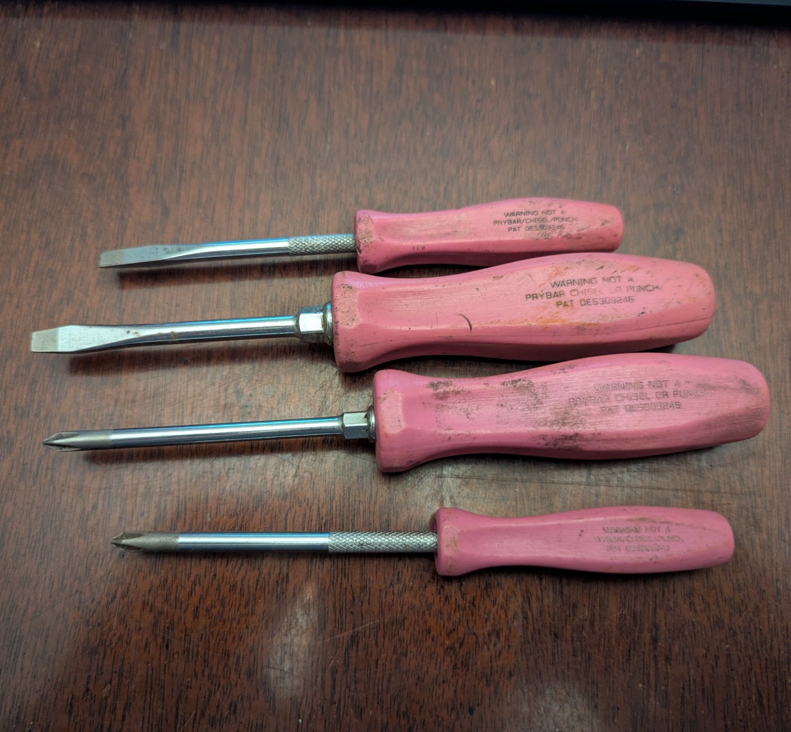 Snap-on 4pc PINK HARD HANDLE Combination Screwdriver Set #1 Philips and Flat