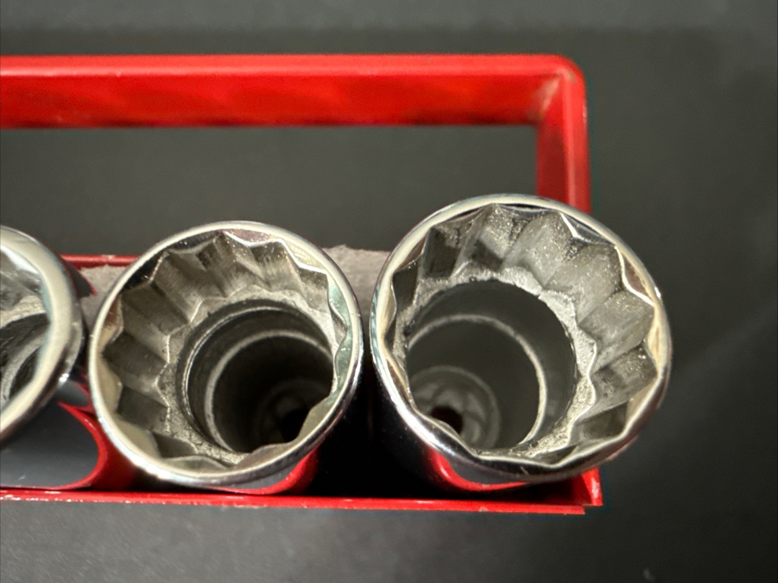 NOS VINTAGE WRIGHT TOOL 1/4” SAE DEEP 10pc SOCKET SET W/ RED RAIL 3/16” – 9/16”
