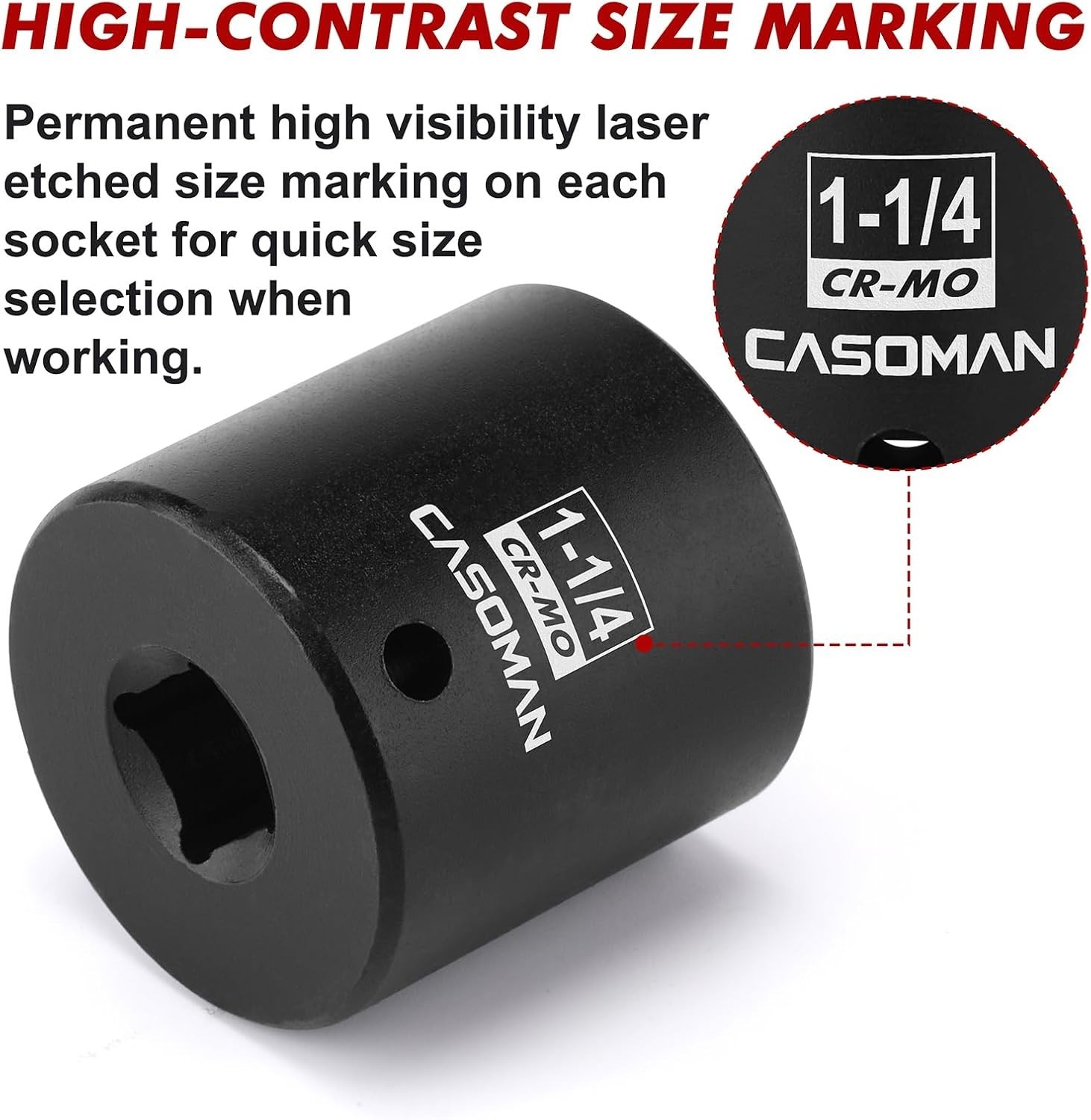 Heavy-Duty 1/2-Inch Drive Impact Socket, 1-1/4-Inch Size, Black Phosphate Finish