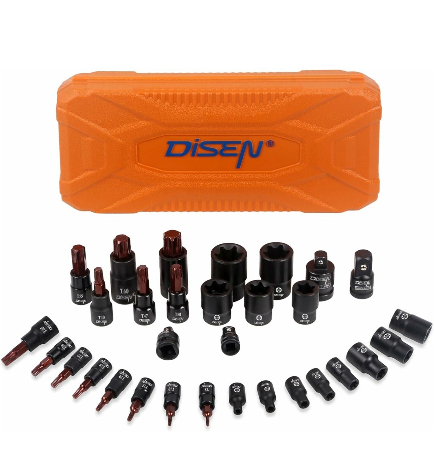New DISEN 31pc Impact Torx Bit Socket and Female External Socket Set, CR-V Steel