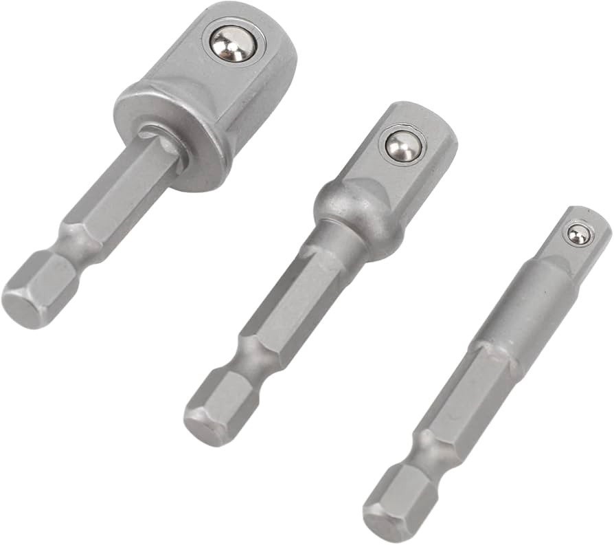 3 Pcs Power Drill Adapter Socket 1/4in 3/8in 1/2in Hex Shank Square Head Drill