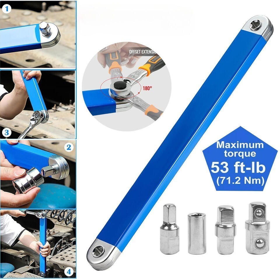 Offset Extension Wrench Set Ratchet Spanner Wrench 1/2» 1/4» 3/8» Adapters