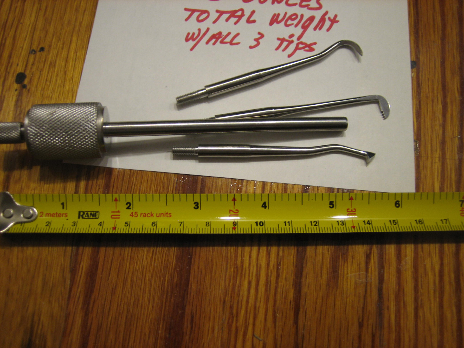 Mini Slide Hammer, w/3 tips; total less than 6 ounces, and 8 inches long w/tip