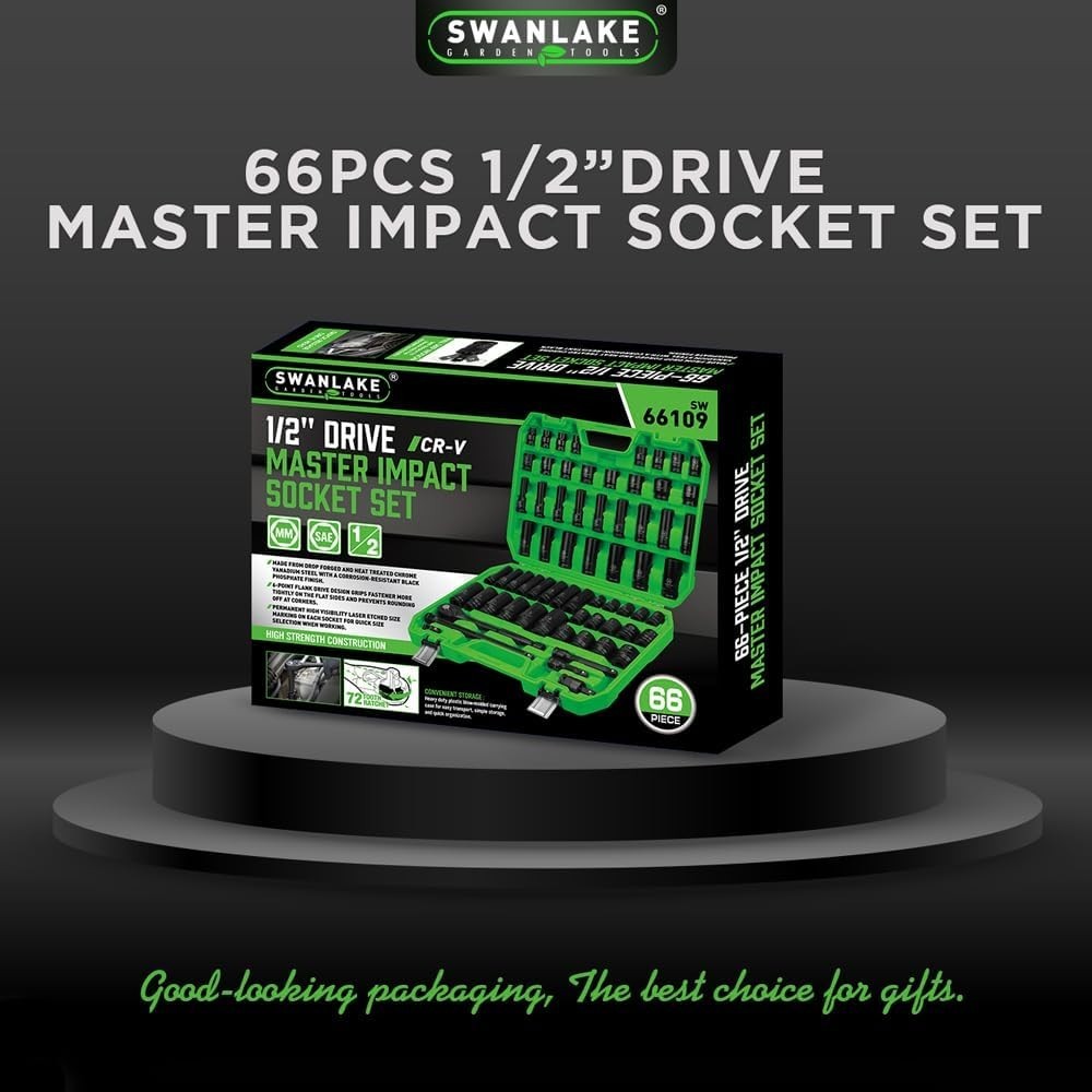 SWANLAKE 1/2″ Drive Impact Socket Set, 66-Piece St