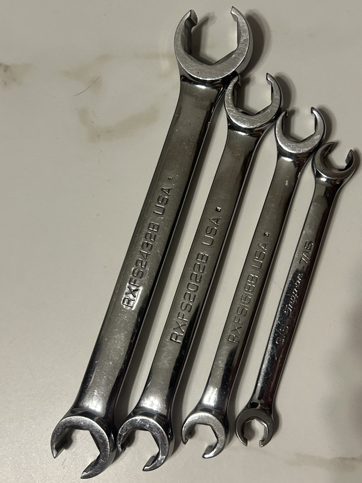 Snap-on 4 pc 6 Point SAE Flank Dr. Double End Flare Nut Wrench Set 3/8″-1″