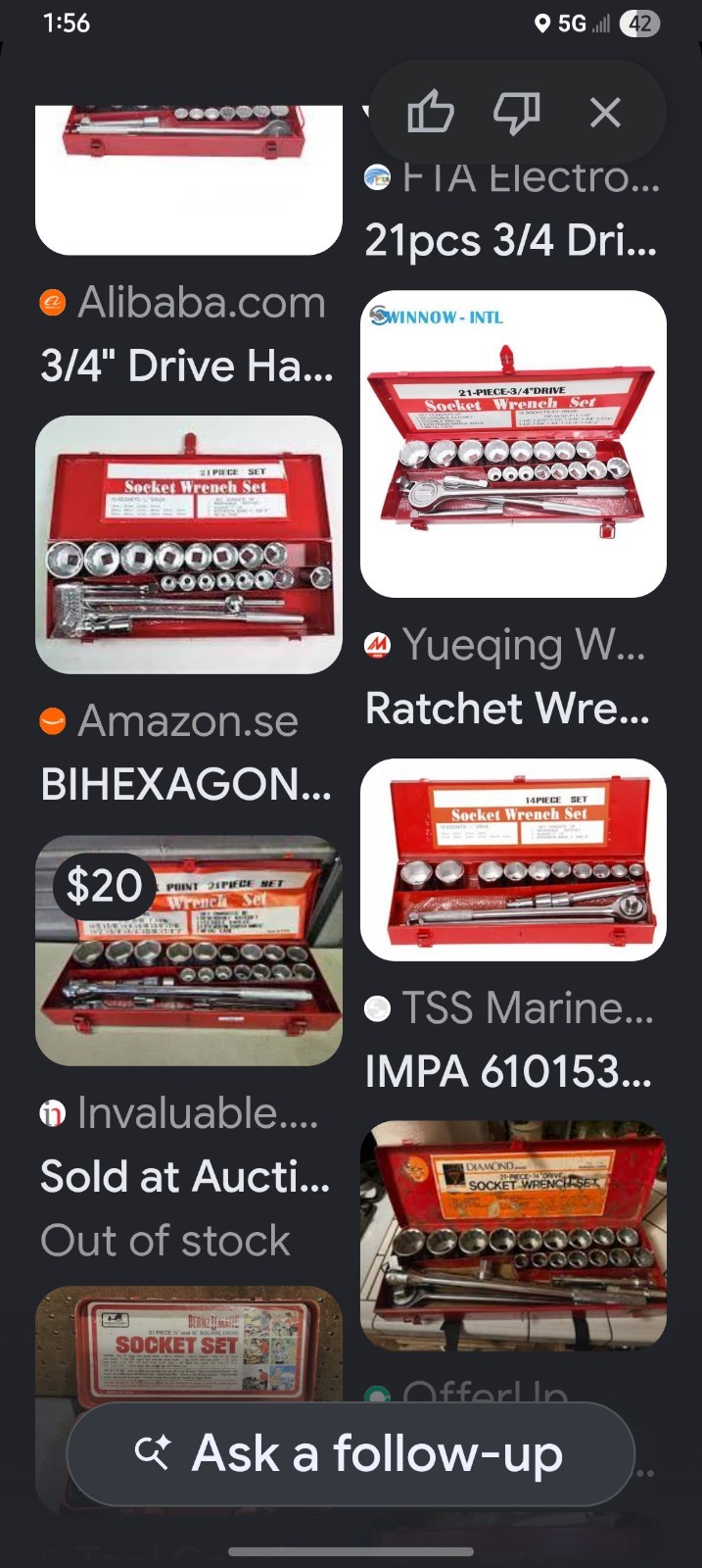 21 Piece 3/4 Socket Set