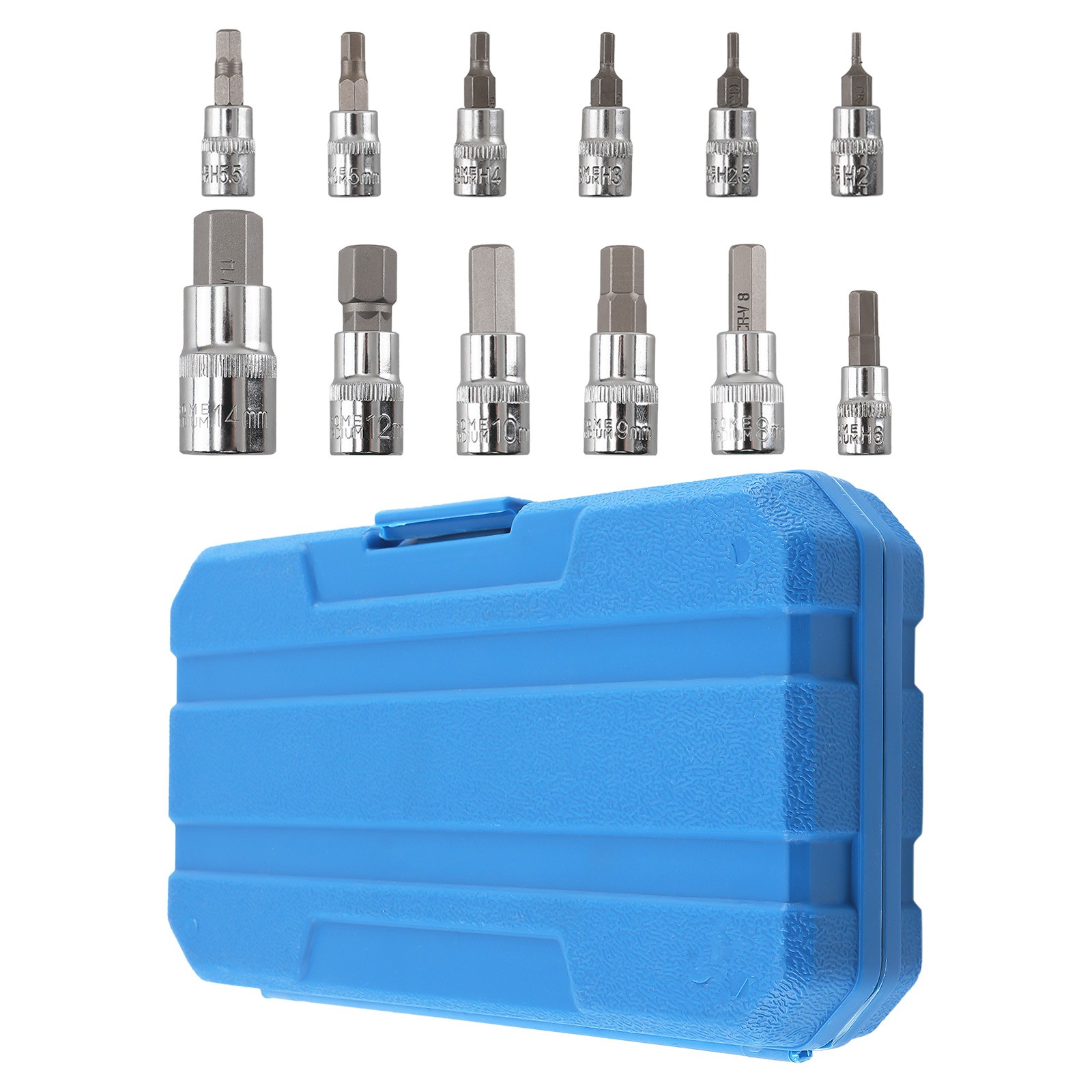 CRV Metric Hex Bit Sockets 13 Pc Set 1/4 3/8 1/2 Drive Chrome 2mm-14mm