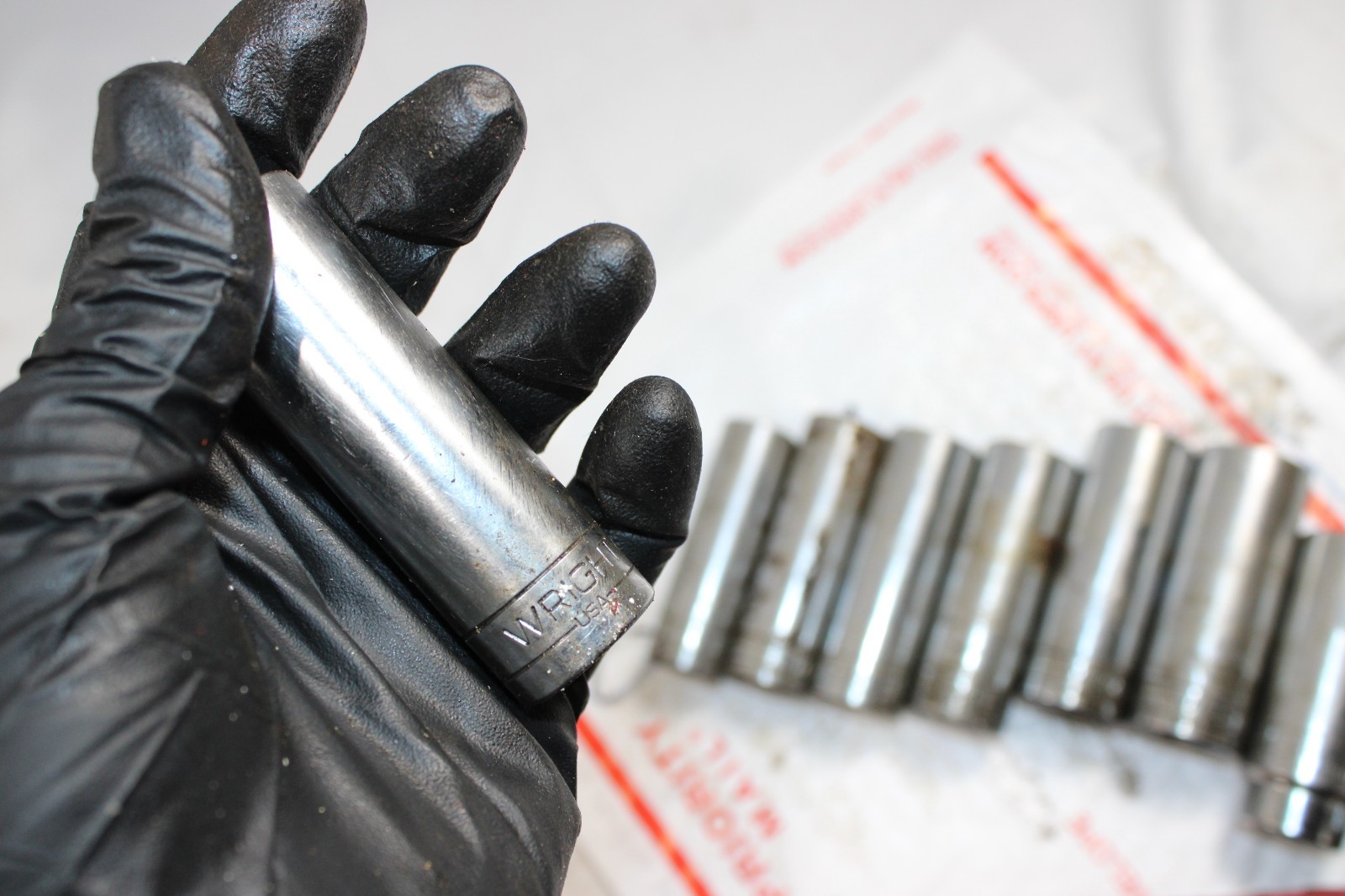VINTAGE WRIGHT TOOL 3/8” Dr METRIC DEEP 9pc SOCKET SET 17mm – 26mm With carrier