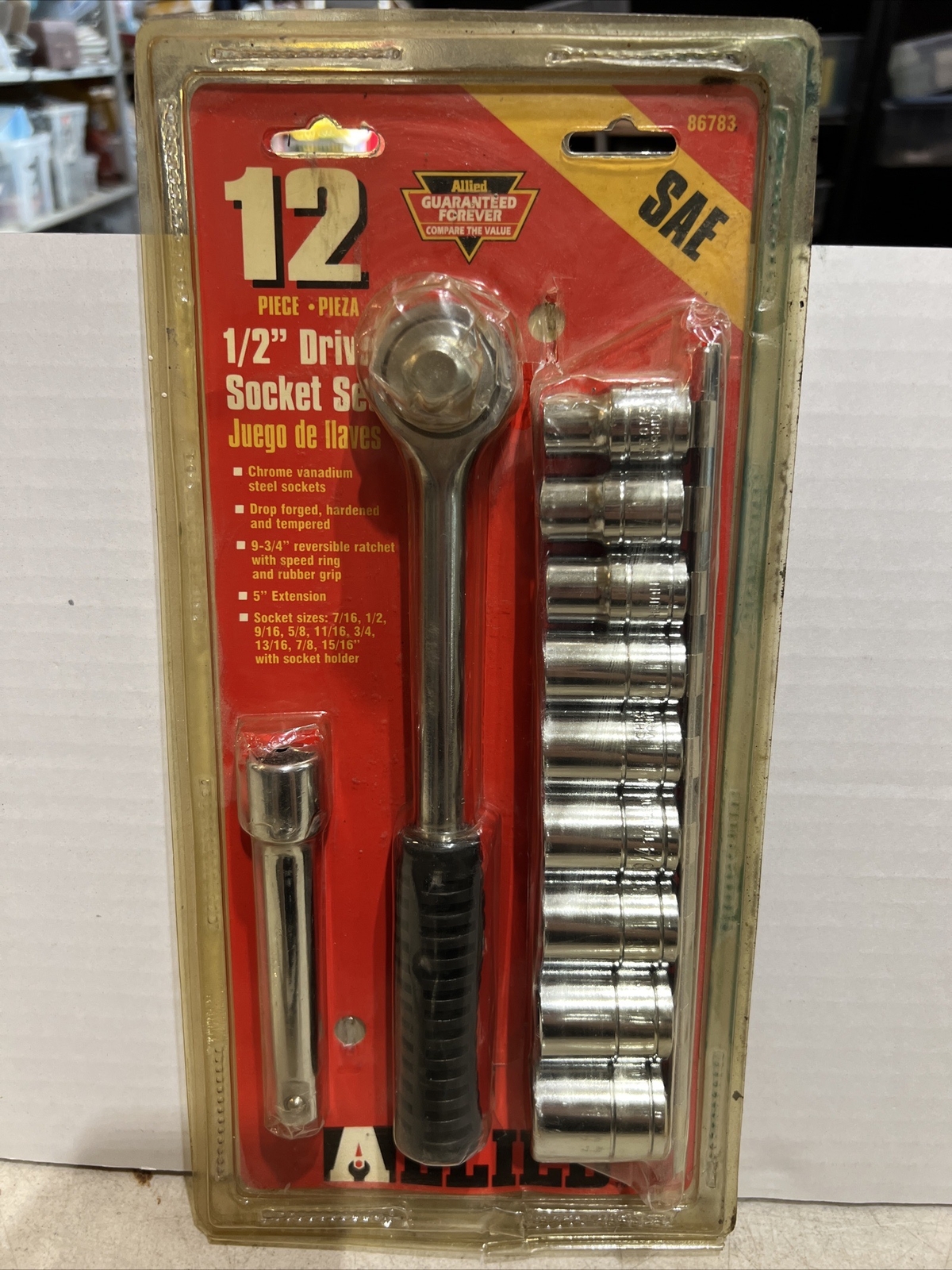 Vintage Allied 1/2″ Drive Socket Set 12 Pieces Chrome wratchet extension NEW