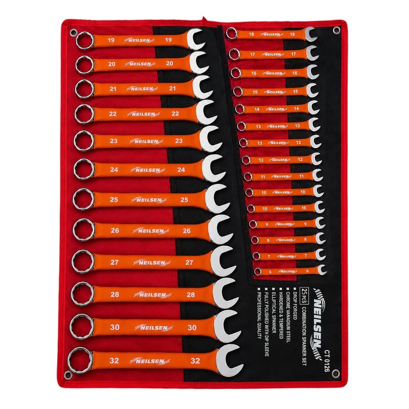 HEAVY DUTY SOFT GRIP 25PC COMBINATION METRIC SPANNER WRENCH RING SET CT0126