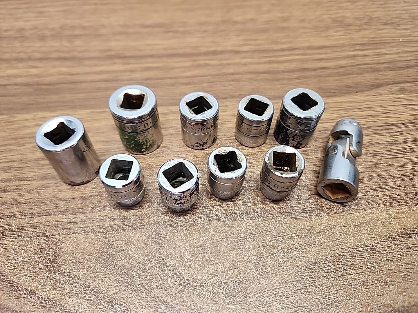 (10) S-K Wayne 3/8″ Drive 6 Point SAE Metric Sockets + 3″ Extension ~ USA Made