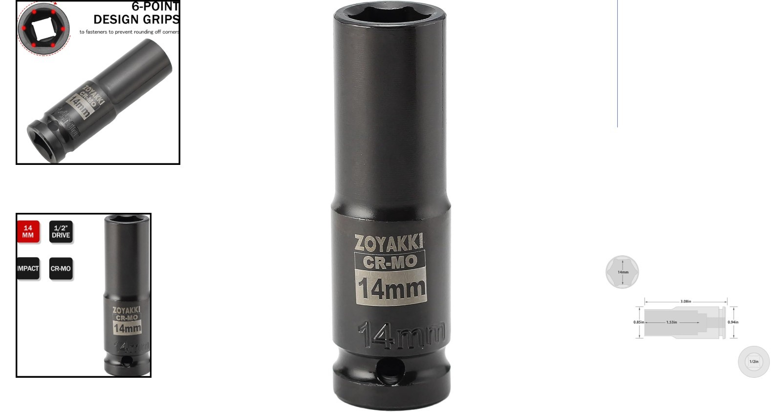 Hexagonal 1/2″ Drive 14mm Deep Socket – Chrome Moly Quality & Stability