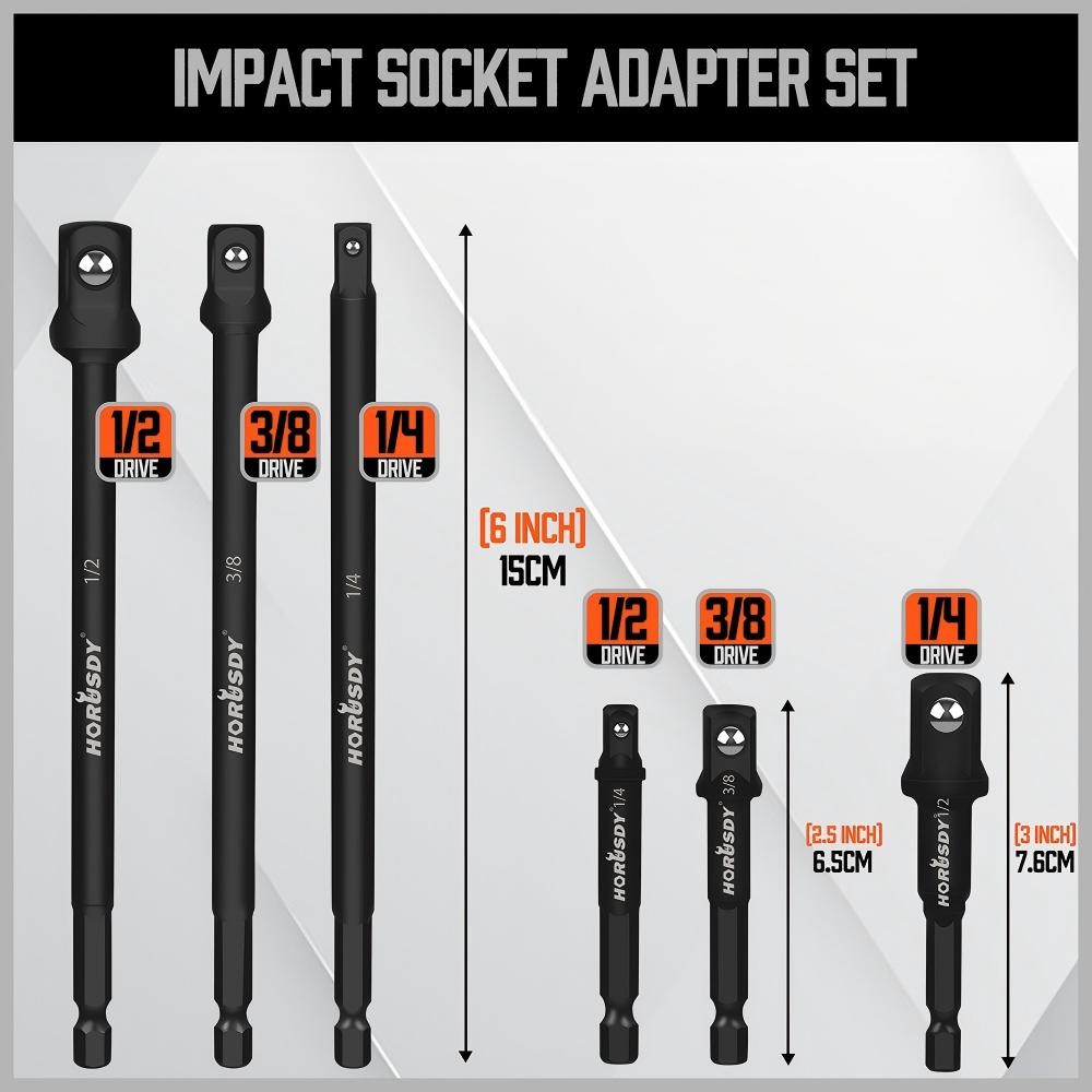9pc Impact Universal Joint Swivel Socket Adapter Set 1/4″ 3/8” 1/2″ Driver 6″ 3″