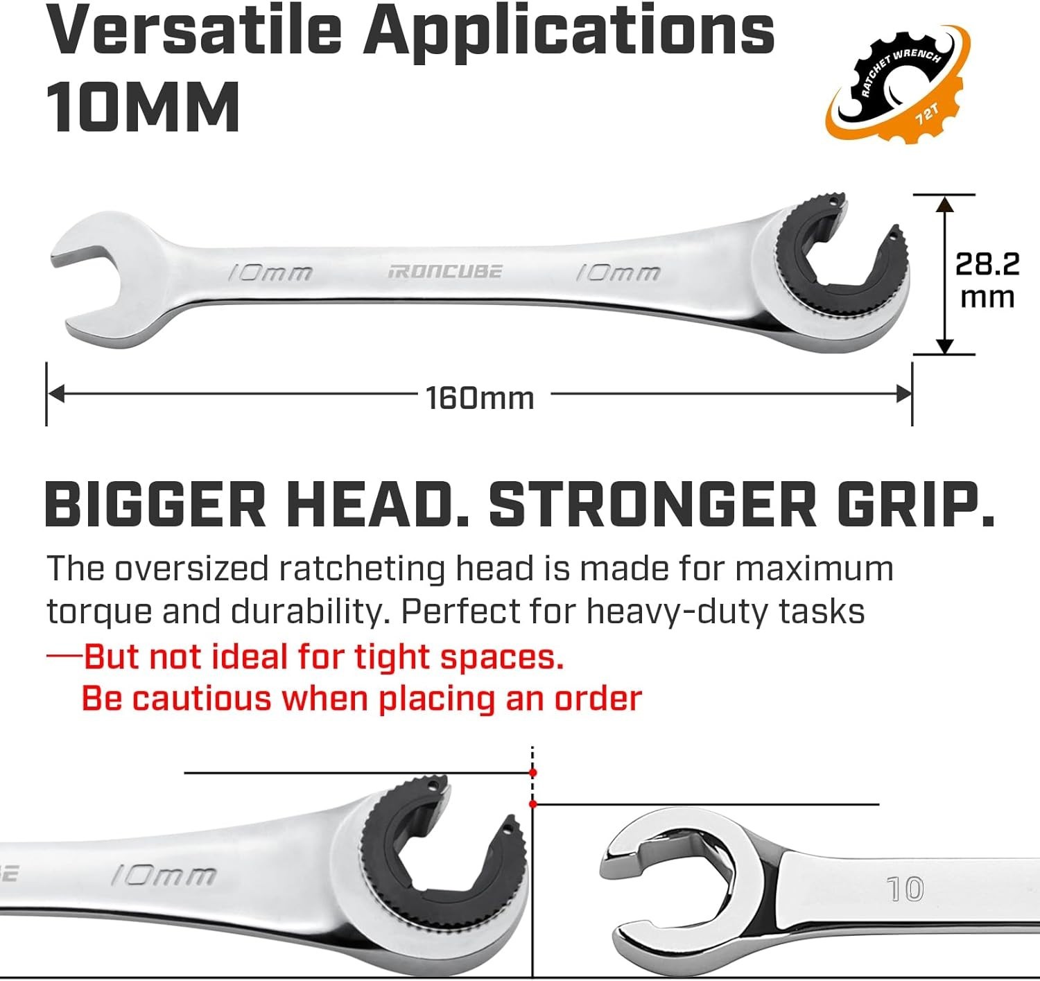 10mm Brake Line Wrench Set: Metric Ratcheting Open-end for Nuts on Fuel, Brak…