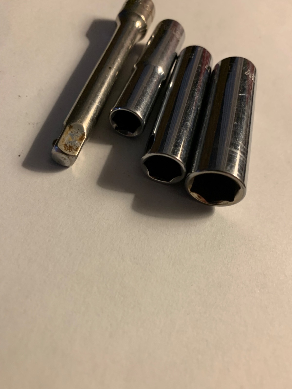 4 Pcs. Stanley 1/4″ Drive deep well Sockets, Metric 7, 9, 11mm and 3” Extension