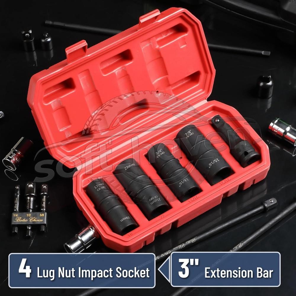 5PCS 1/2″ THIN WALL FLIP IMPACT SOCKET SET FOR AUTO RIMS TIRES LUG NUTS US
