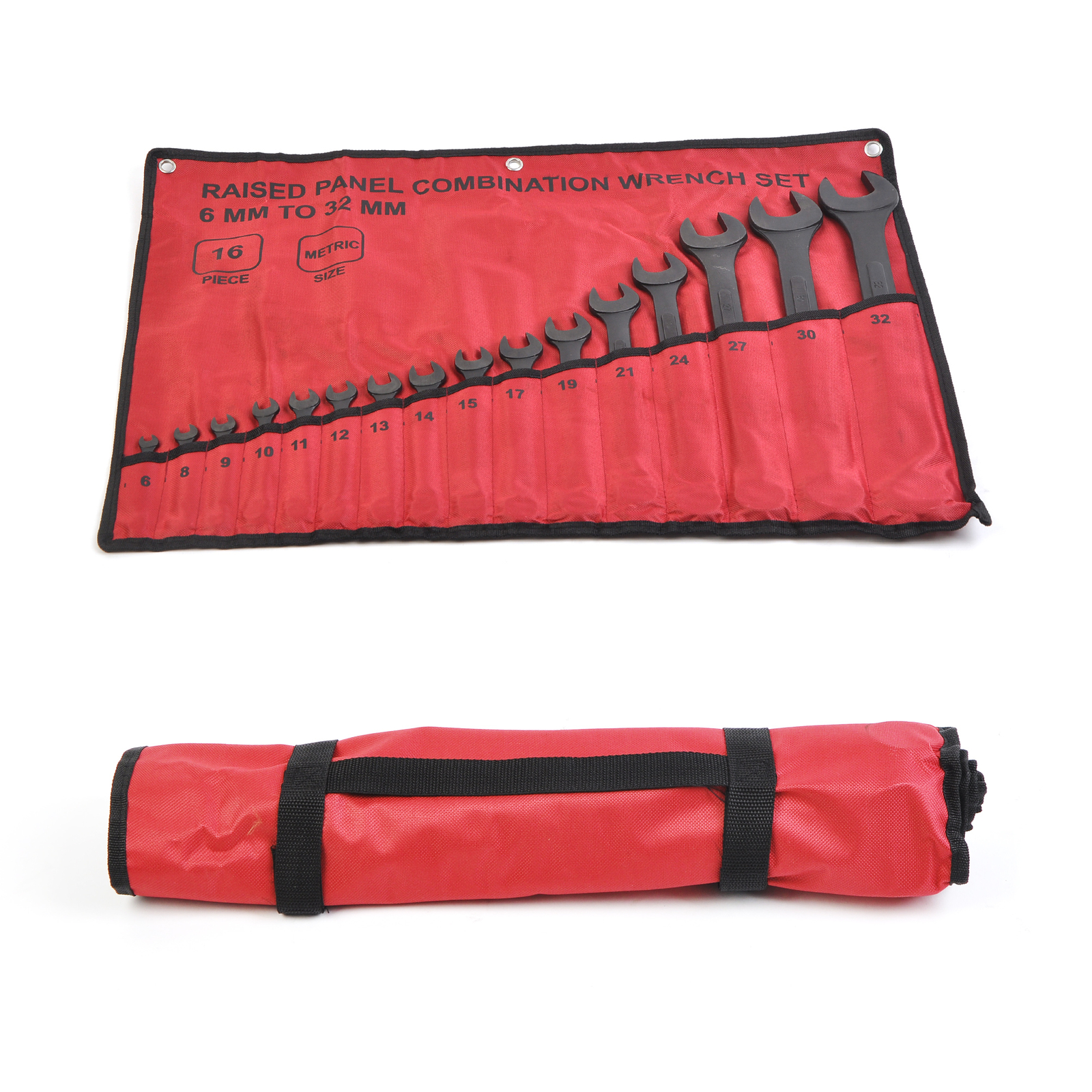 16pcs Combination Wrench Set, Metric 6mm to 32mm w/ Roll Up Pouch Raised Panel