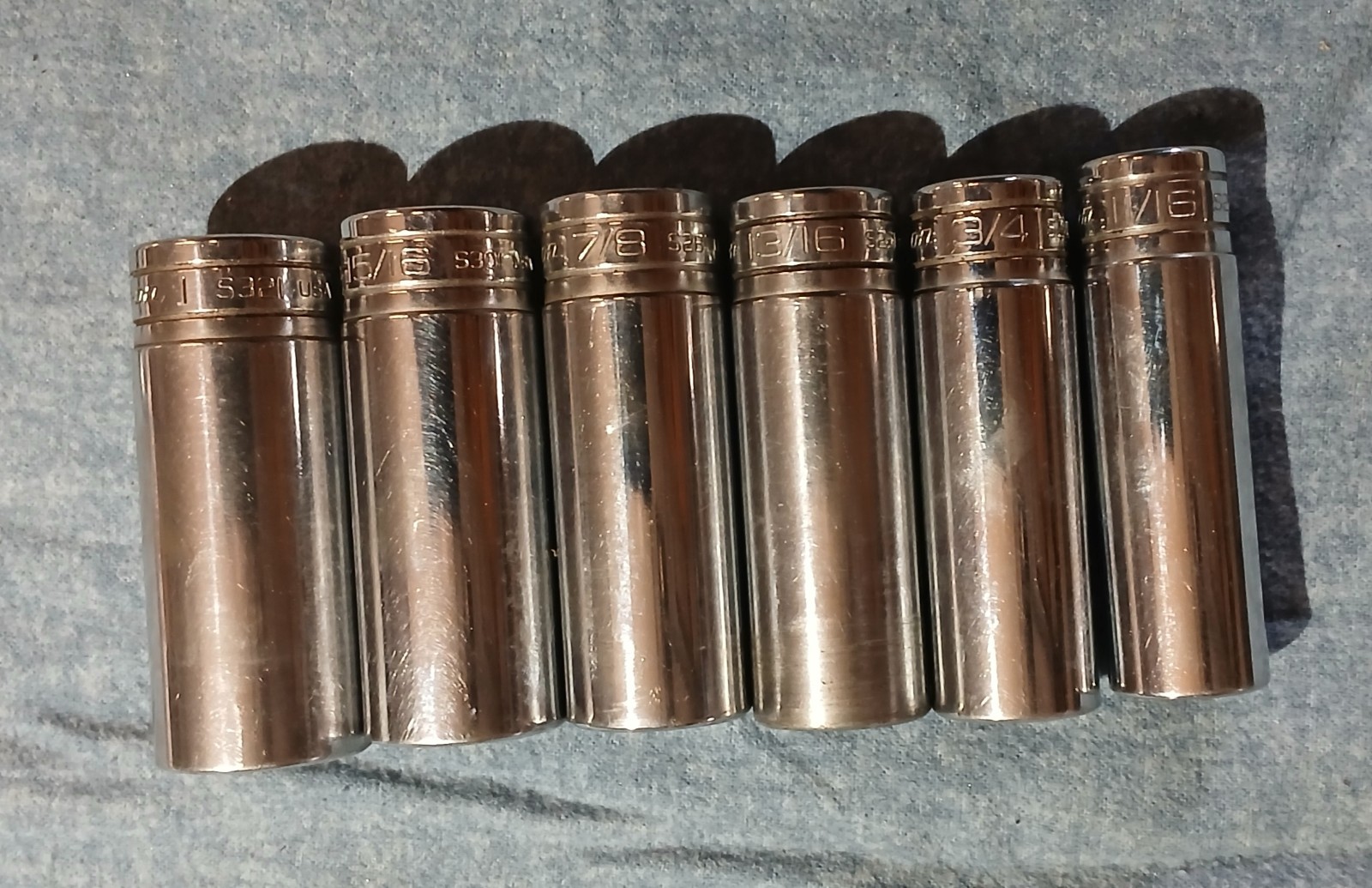 Snap On SAE Deep Socket Set 1/2″ Drive 12 Point 11/16-1 S221 S241 S261 S281 S301