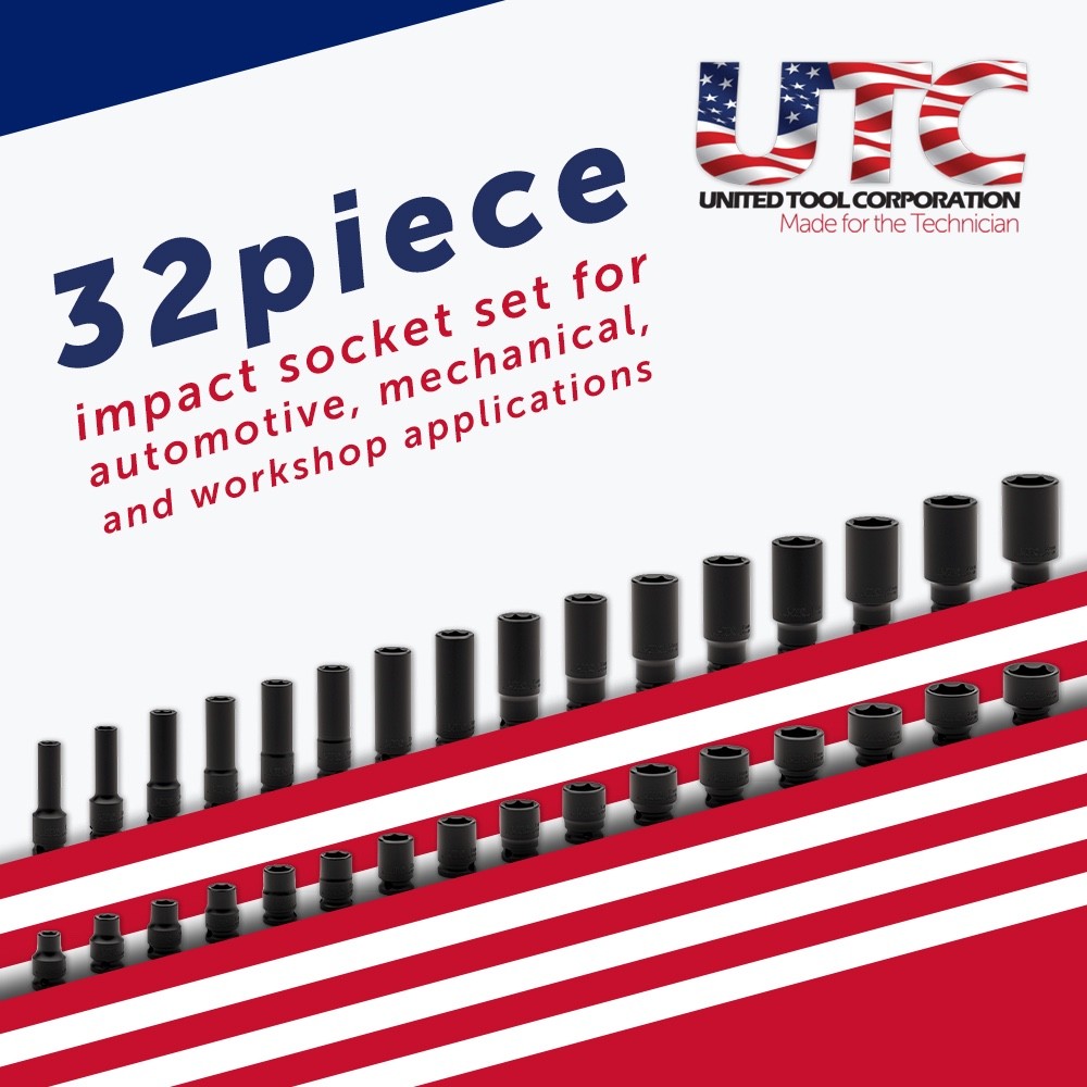 Socket Set Impact 3/8 Drive 32 Piece Deep Shallow 7-22mm EVA Foam Tray UK