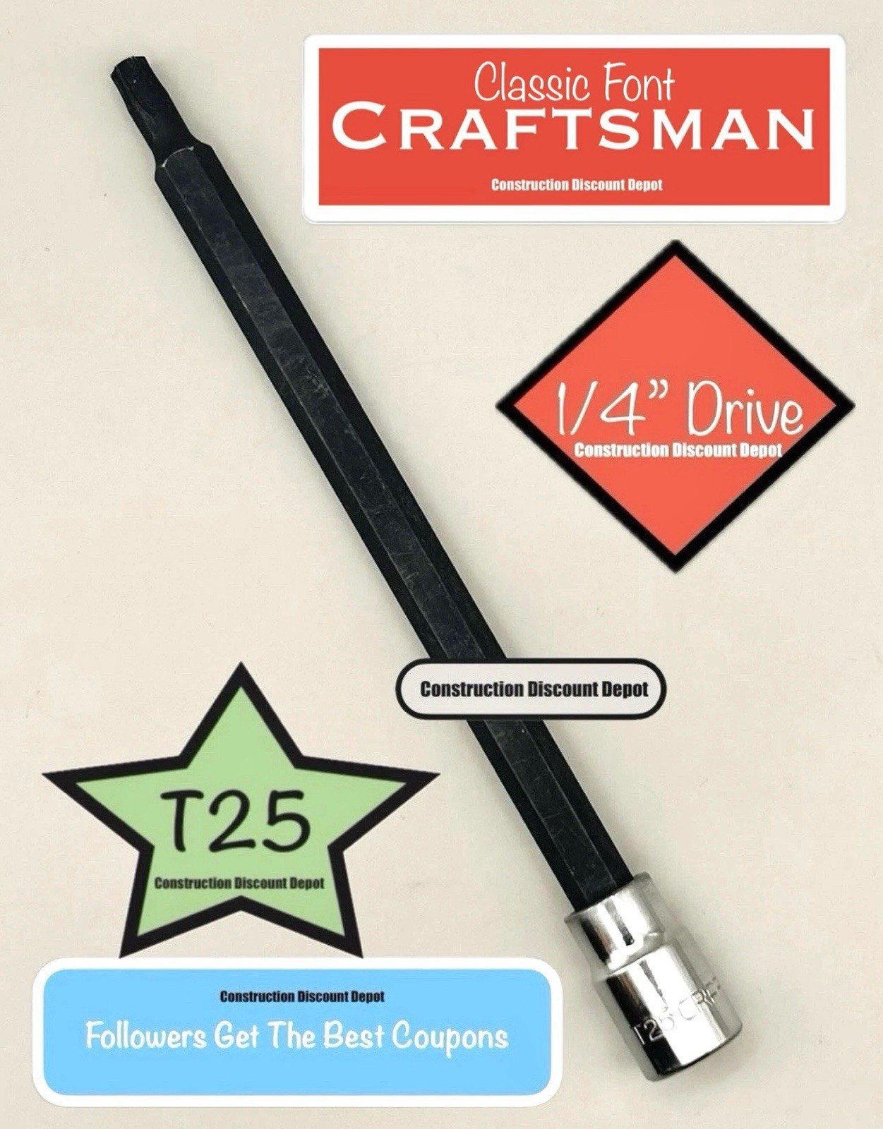 Craftsman T25 Torx 1/4″ In. Drive Star Socket 4-7/8″ Long