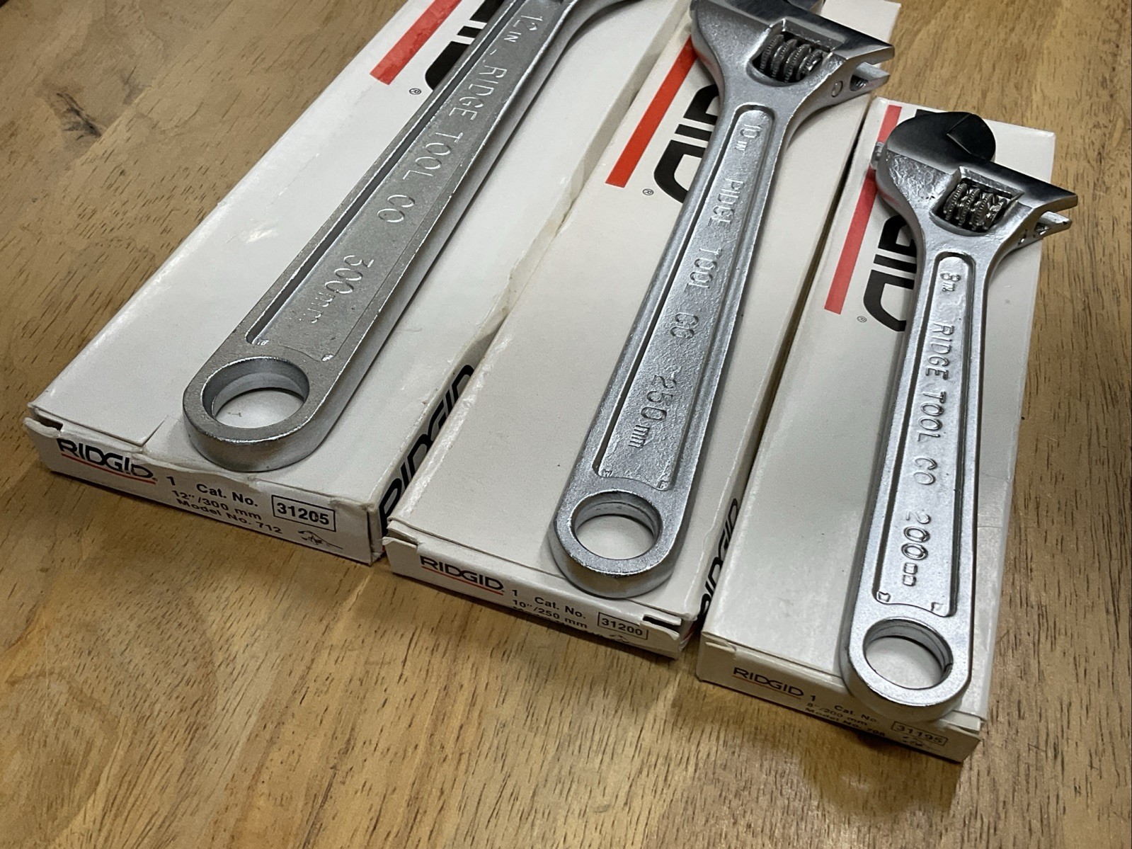 Vintage NOS Ridge Tool Co Ridgid 3 Pc Adjustable Wrench Set 8″ 10″ 12″ USA