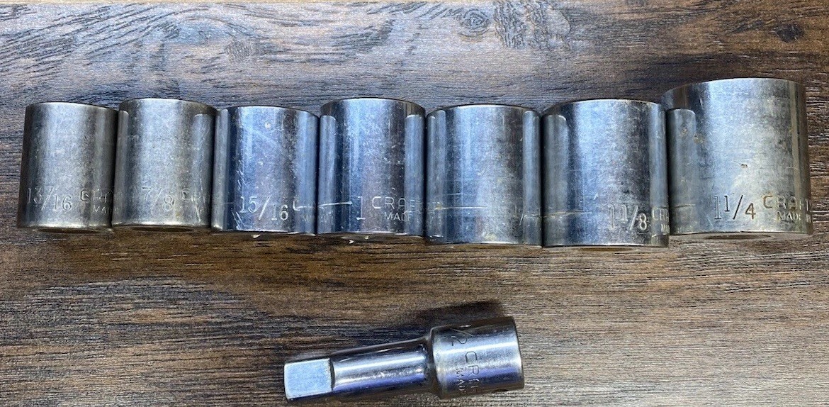 Vintage Craftsman USA 1/2” Drive 12 Pt Socket Set 47511-47517 w/ Extension