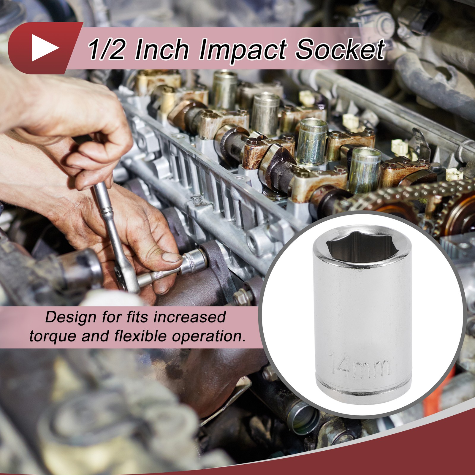 Universal 1/2 Inch Drive Impact Socket 14mm 6 Point Carbon Steel 1 Pcs 38mm