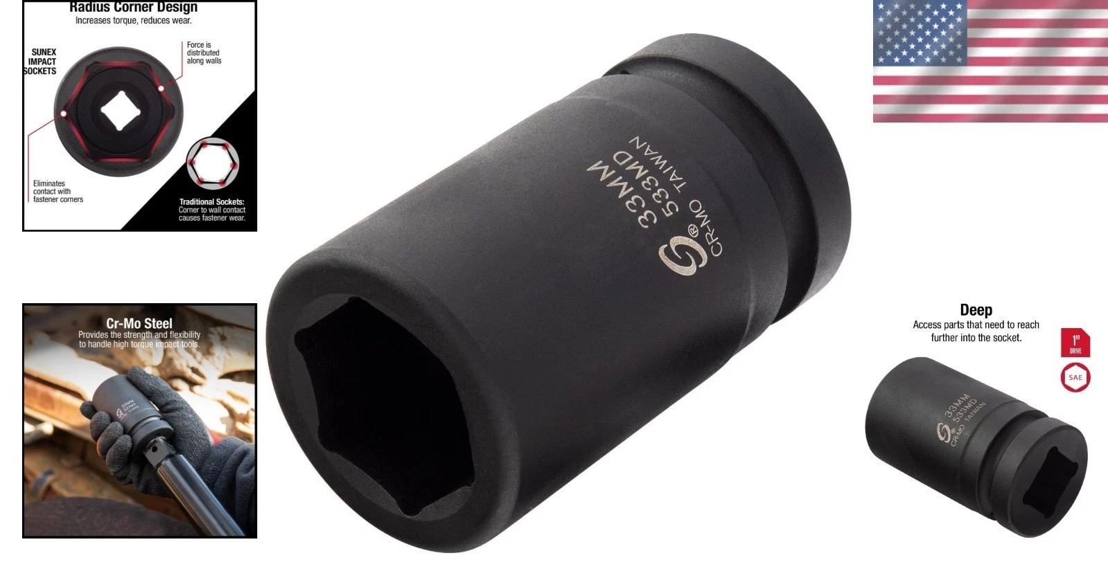 Sunex 33mm Deep Impact Socket, Dual Size Markings