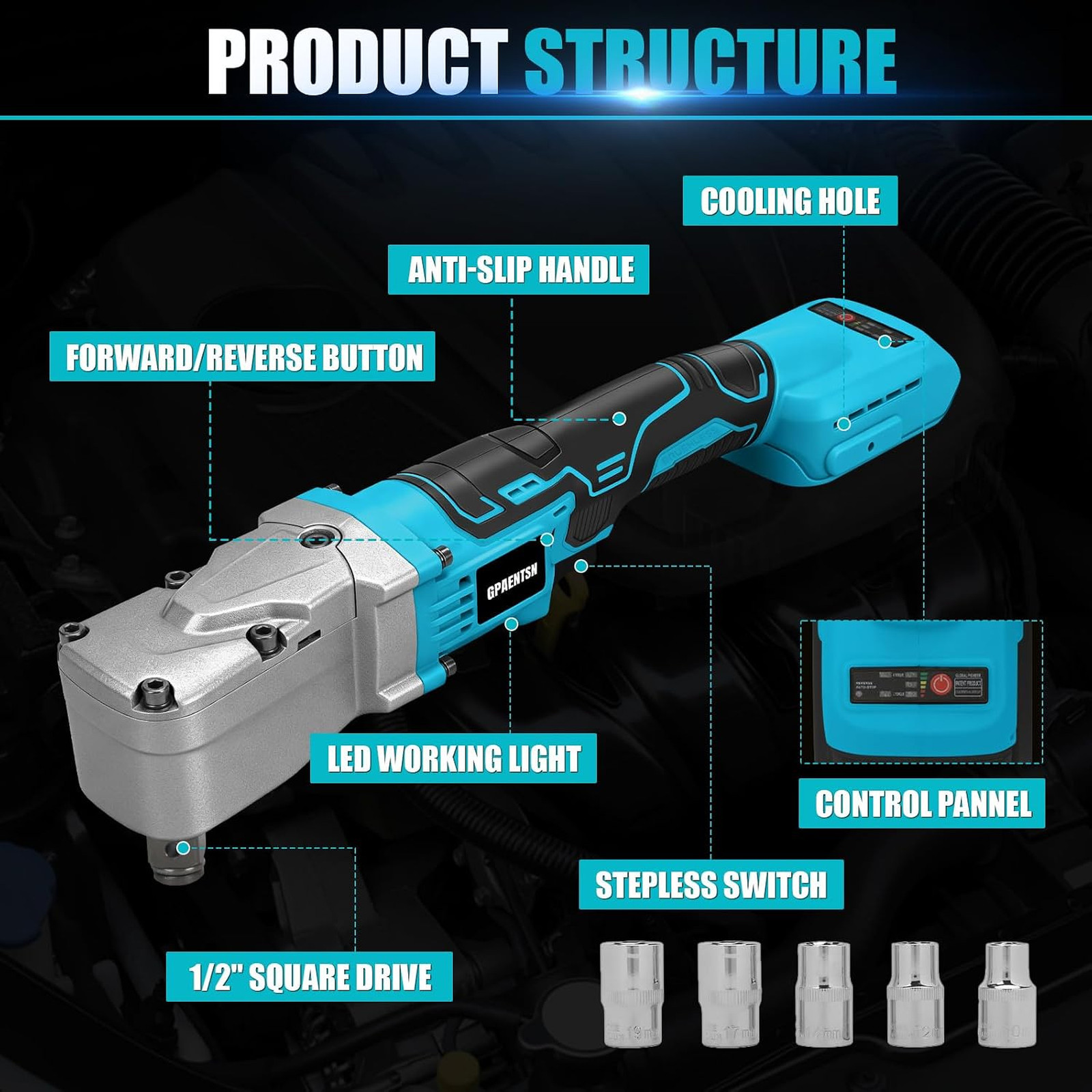 Electric Right Angle Impact Wrench Compatible with Makita 18V Battery, 1/2″ 206