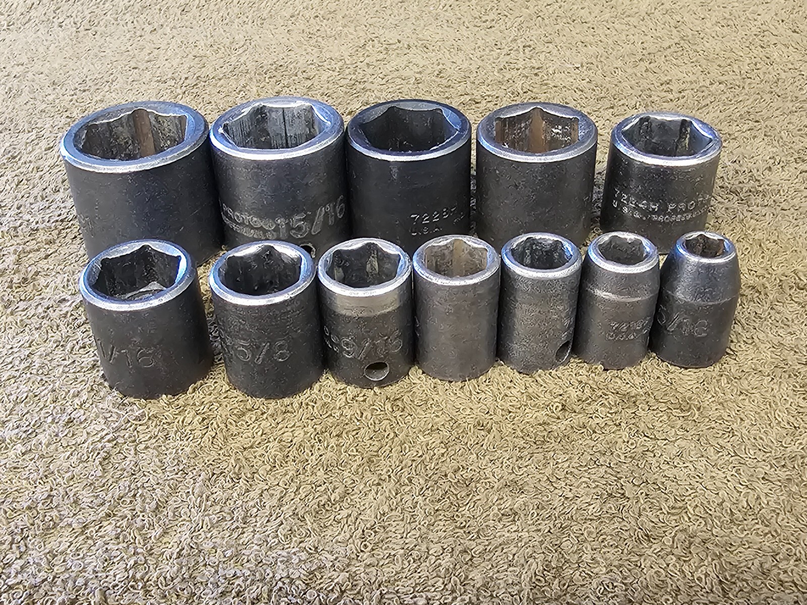 12 Proto Professional Impact Socket Set 3/8″ Drive Sae 1″ 7/8 3/4 5/8 1/2 5/16