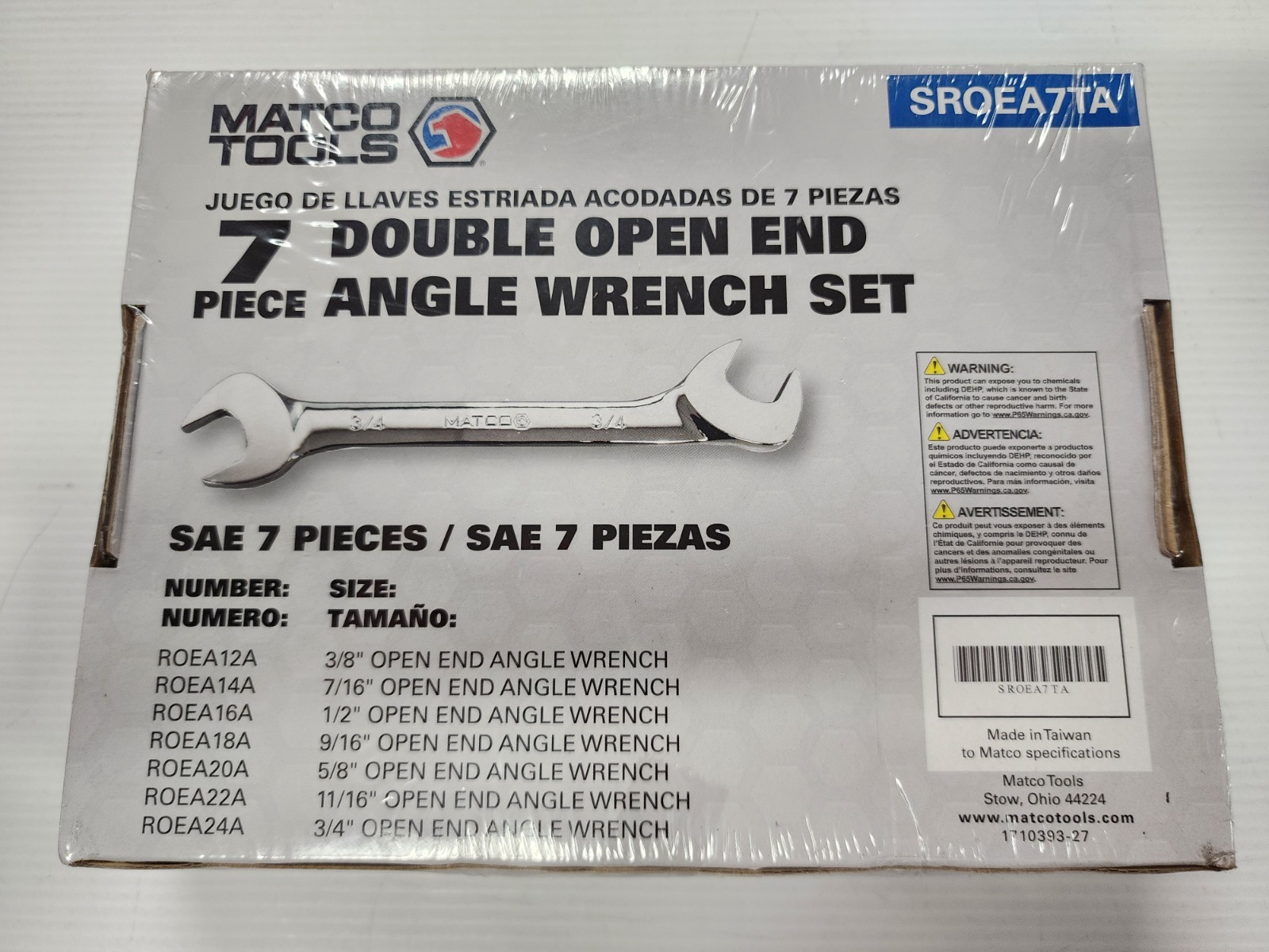 *NEW* MATCO TOOLS 7 PIECE SAE 30°/60° DOUBLE OPEN END ANGLE WRENCH SET SROEA7TA
