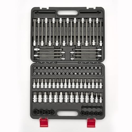 107-Piece Torx & Allen Bit Socket Set, S2 Steel, 1/4″ 3/8″ 1/2″ Drive, Long & Ba