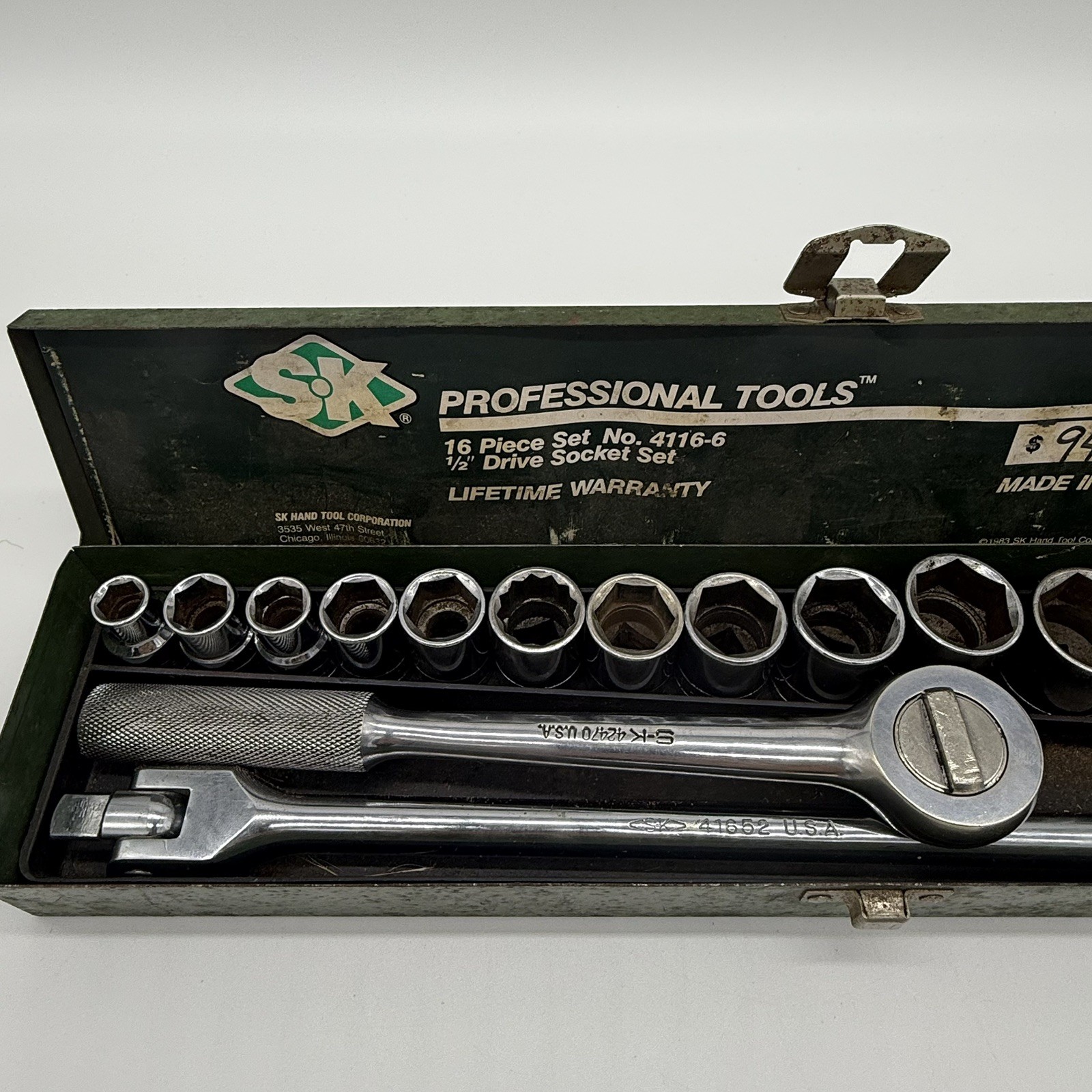 SK Professional Tools 16 Pieces Set 4116-6 Drive Socket Set 1/2” + Metal Case
