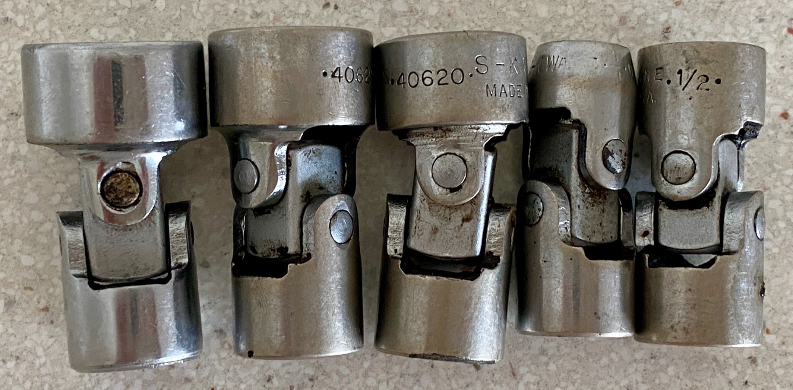 S-K USA 3/8″ Drive Swivel Universal Socket 5 Pc Lot 6 Point SAE 3/4 11/16 5/8