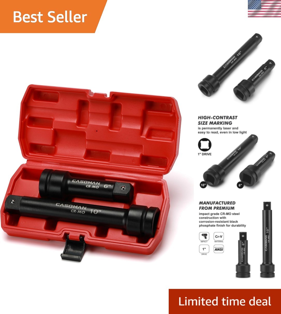6″ & 10″ Impact Extension Bar Set – Quality with Black Phosphate Finish