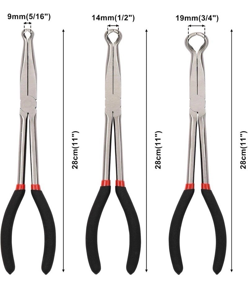 CASOMAN 3Pcs 11″ Hose Gripper Plier Set, Black & Red, 5/16-Inch, 1/2-Inch, 3/4-I