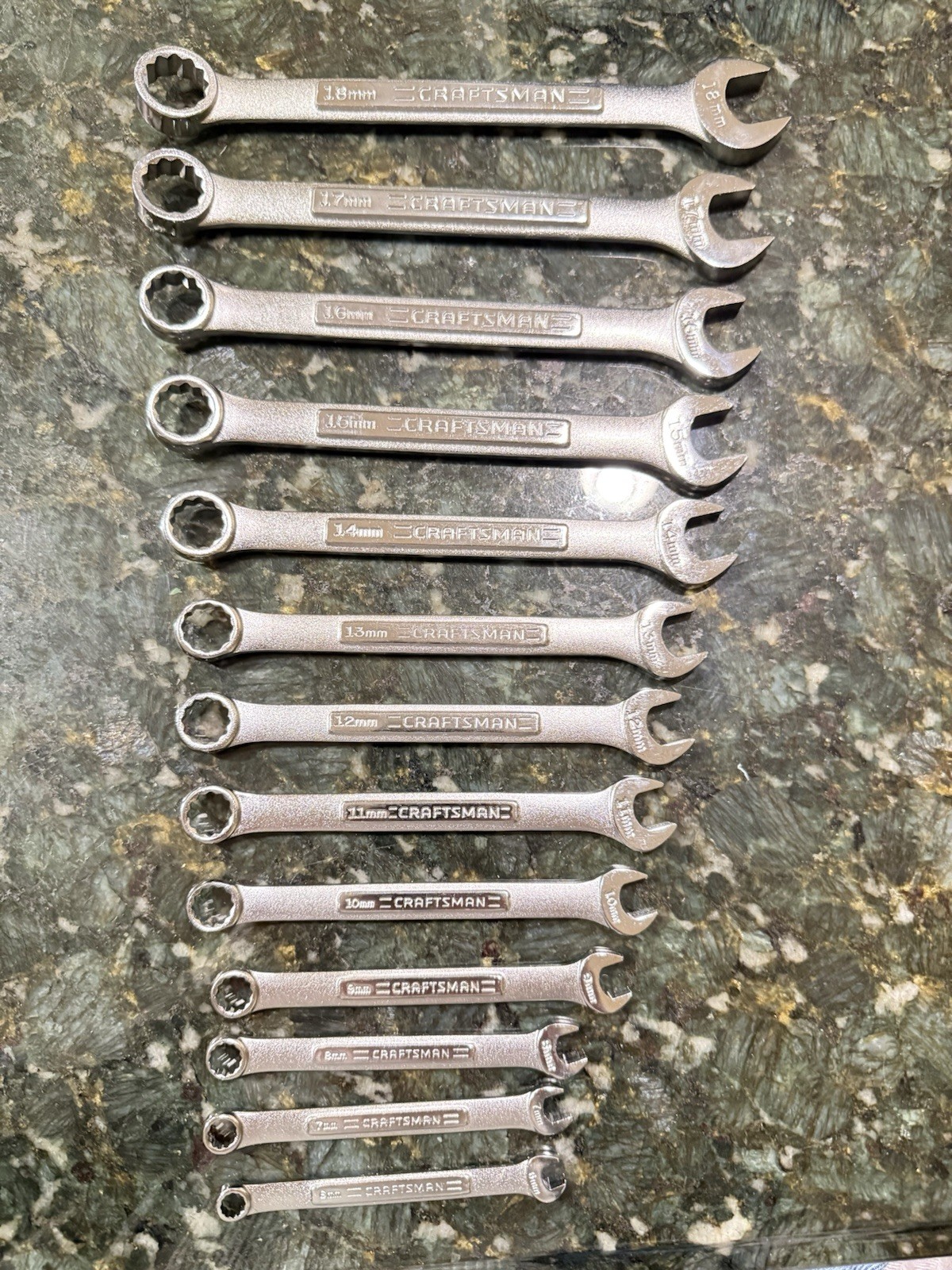 NOS CRAFTSMAN 12pt METRIC Combination Wrench Set 6mm-18 NO Skips (13 pieces) USA