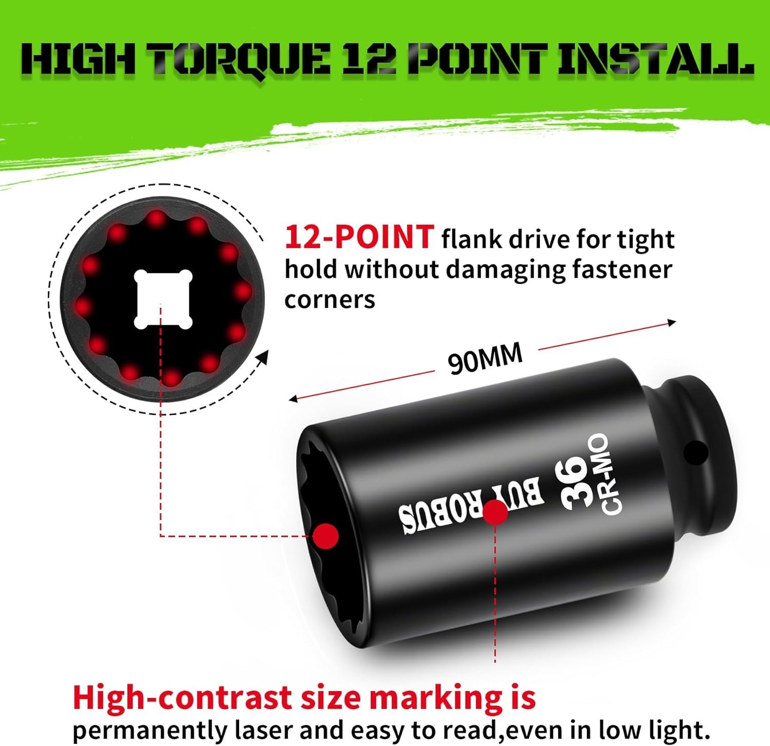 Axle Nut Impact Socket Set, 1/2″ Drive Deep 12 Point 8-Piece Metric 29mm, 30m…