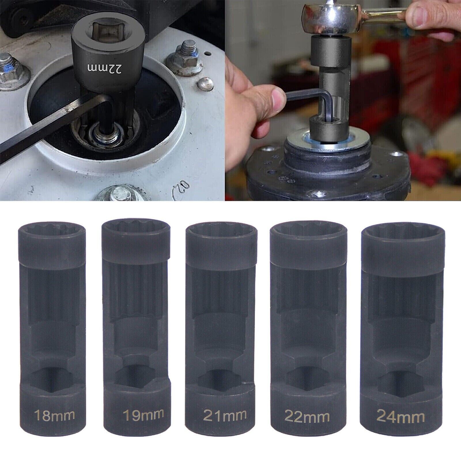 1/2″ Drive 5pcs Strut Nut Socket Suspension Strut Nut Tool 18 19 21 22 24mm