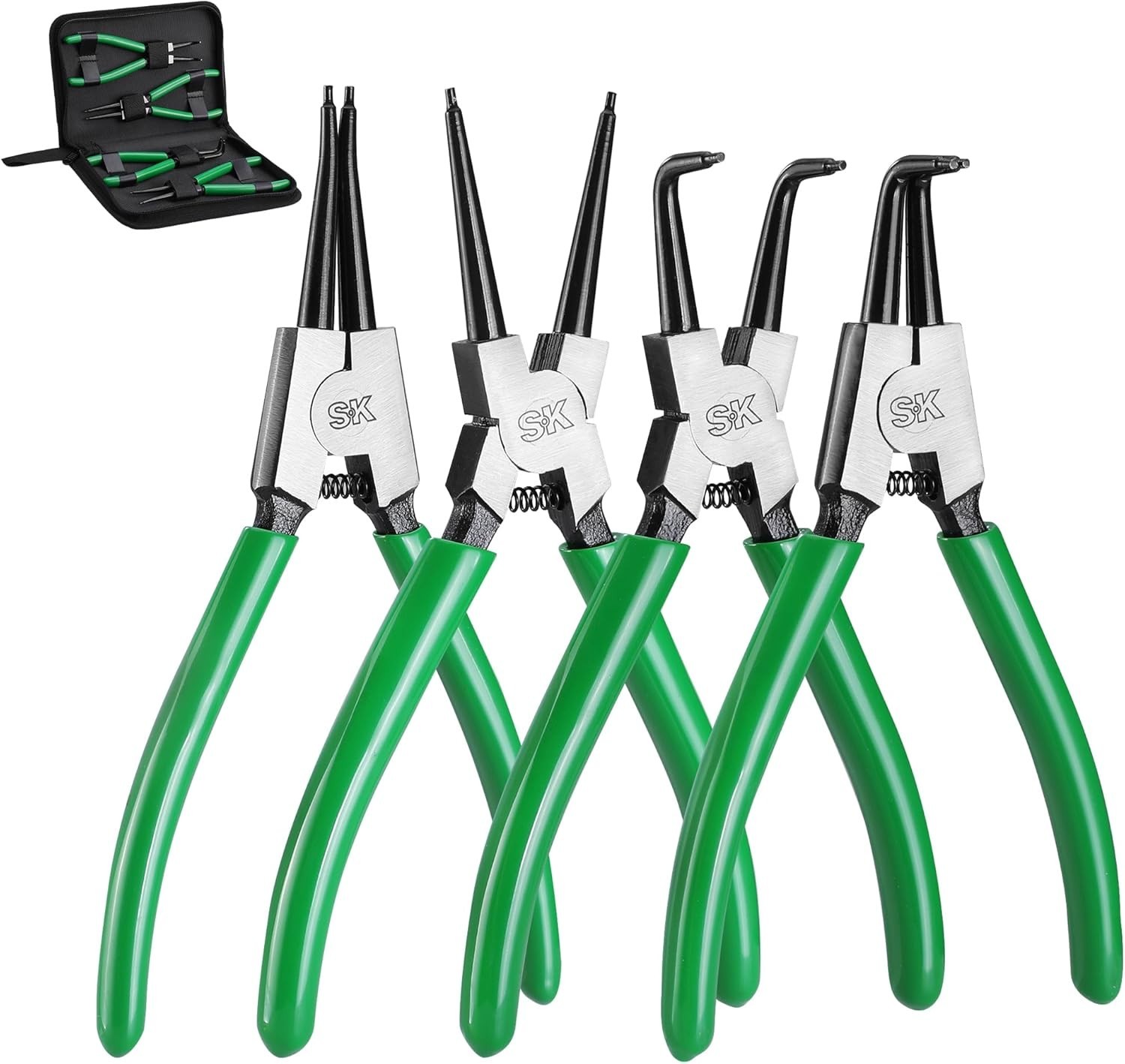 SK 4PCS Snap Ring Pliers Set, 7» Internal/External Circlip Pliers, CR-V Steel