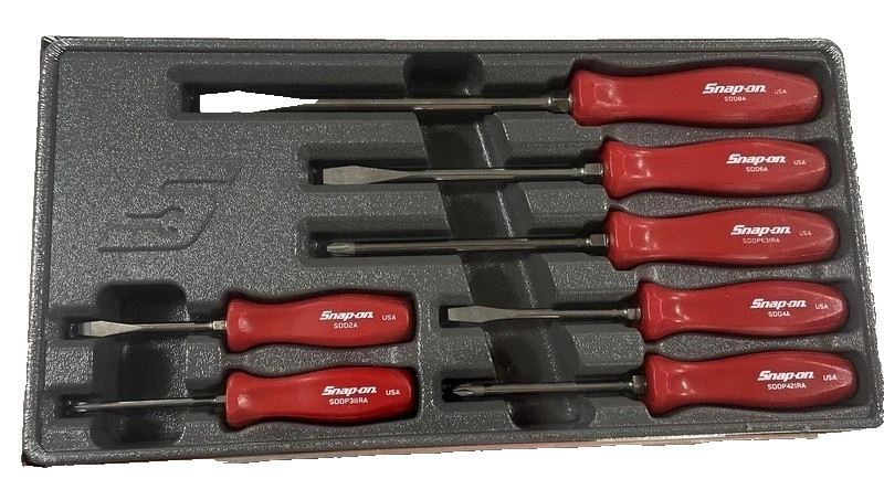 Snap On Tools RED 7pc Hard Handle Combination Screwdriver Set SDDX70AR NEW USA
