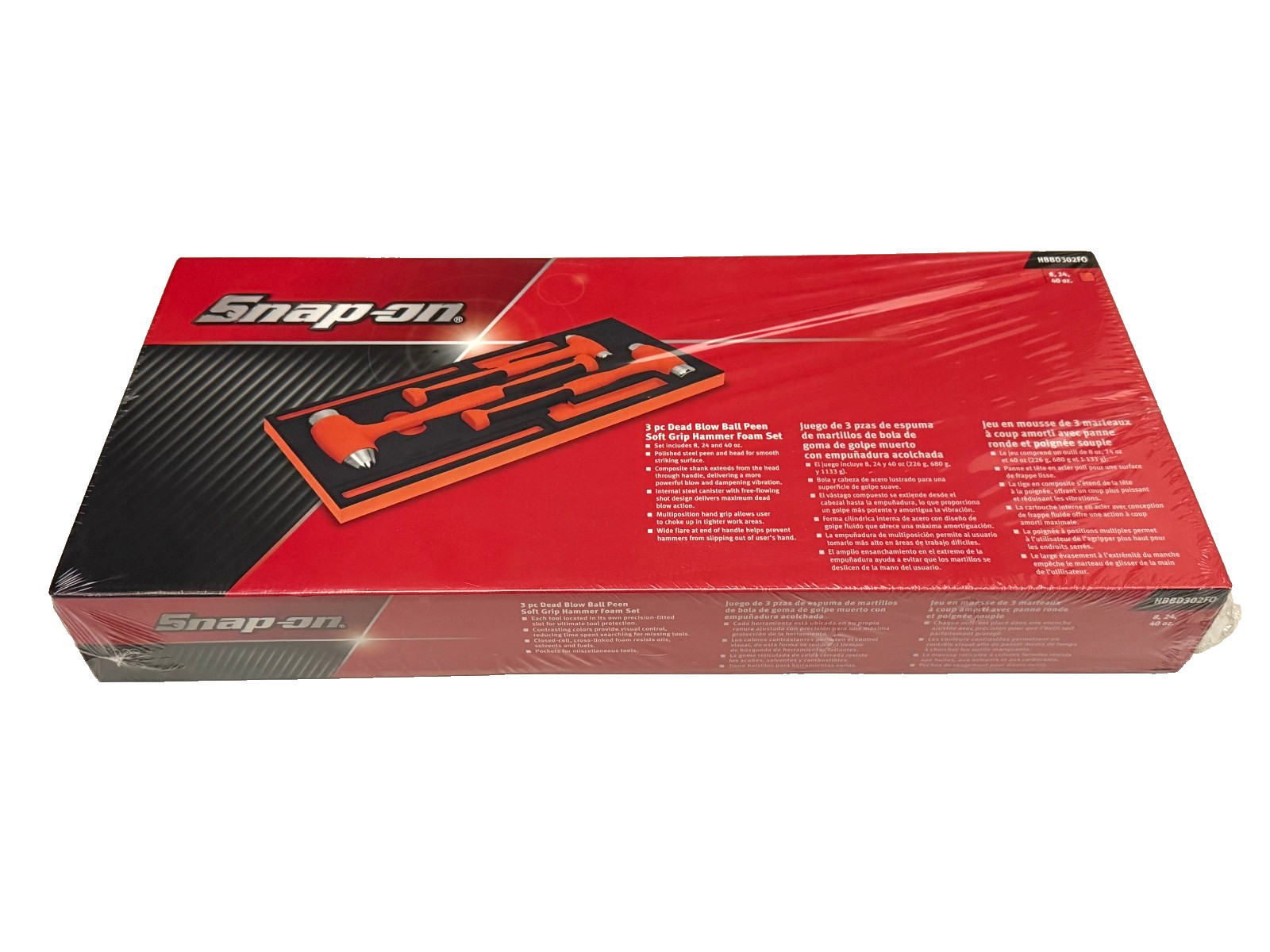 Snap On Orange 8 24 40oz 3pc Dead Blow Ball Peen Soft Grip Hammer Foam Set