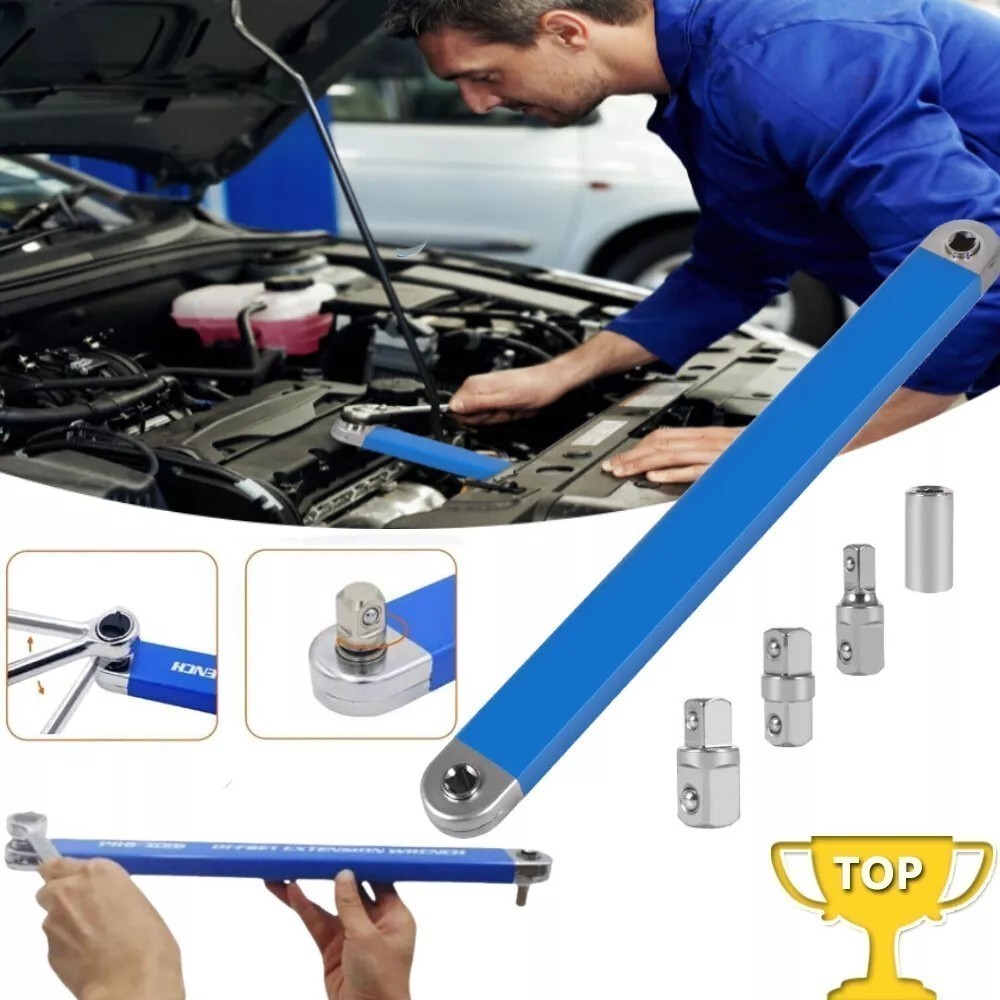 Ratchet Spanner Wrench Set Metric and Imperial System Offset Extension Tool