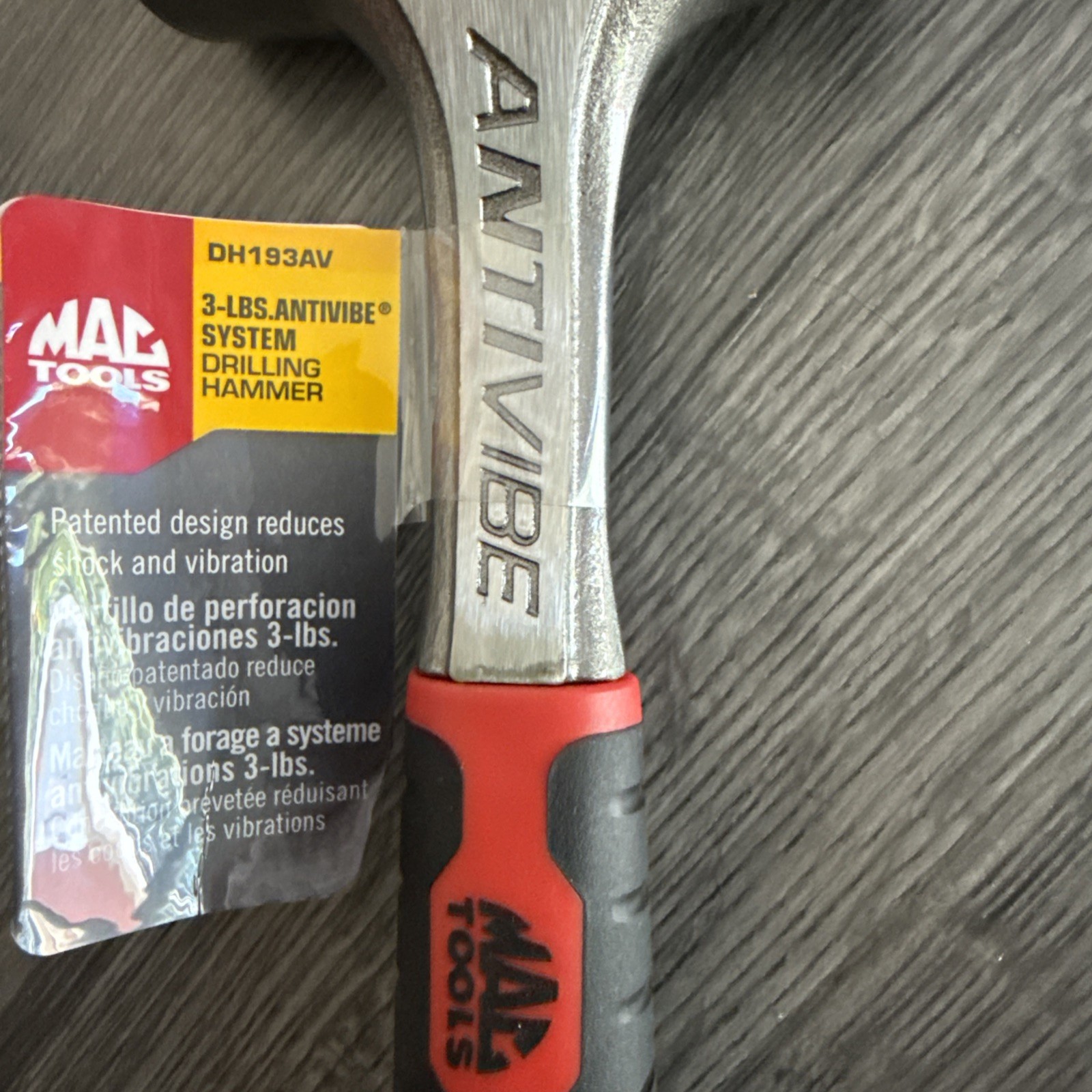 Brand New MAC Tools DH193AV. 3 lb. Soft Grip Anti-Vibe Drilling Hammer Red