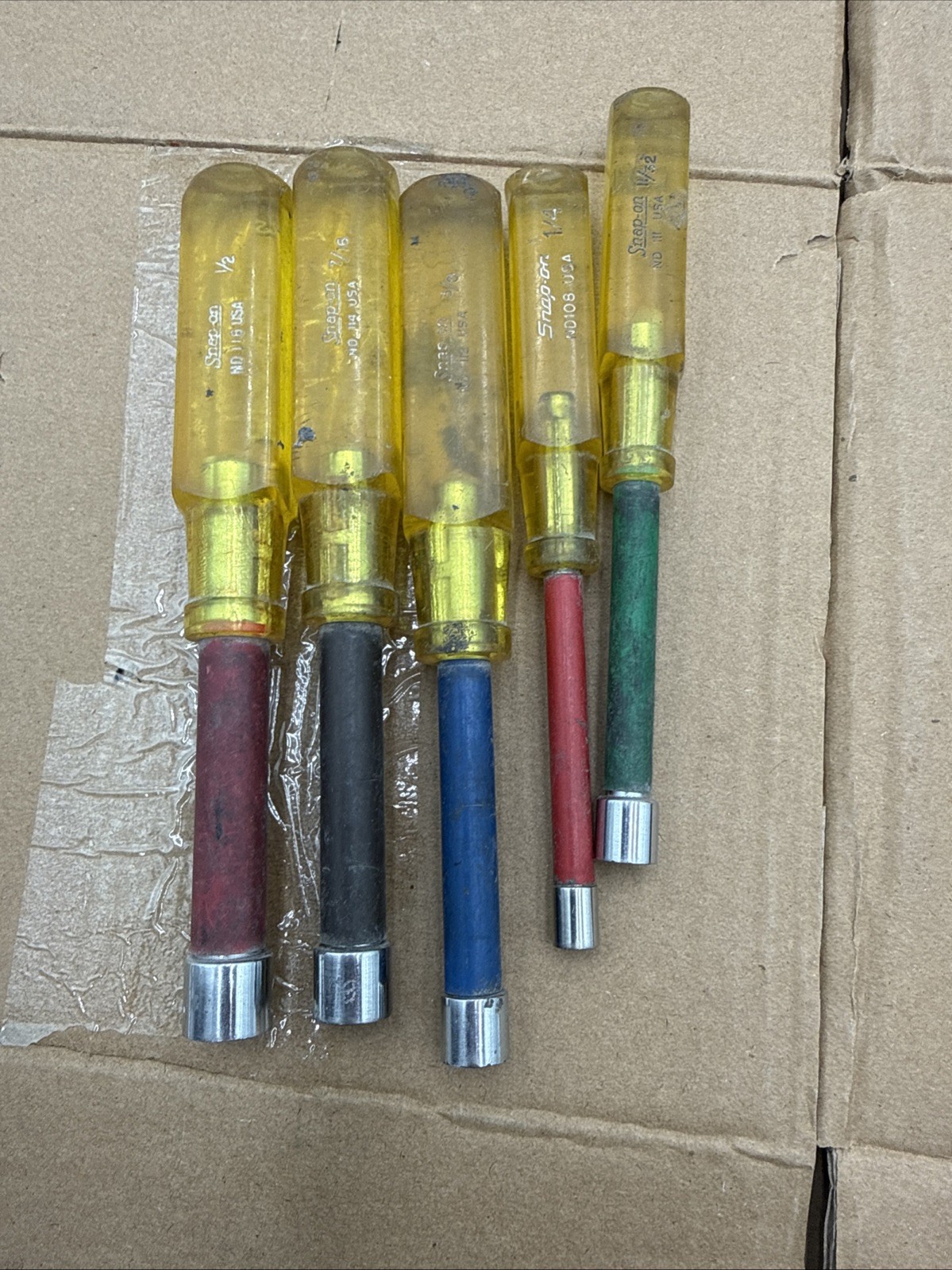 Vintage Snap-on Nut Driver Set 6 Piece ND-108, 111, 112, 114, 116, 130a, 120a