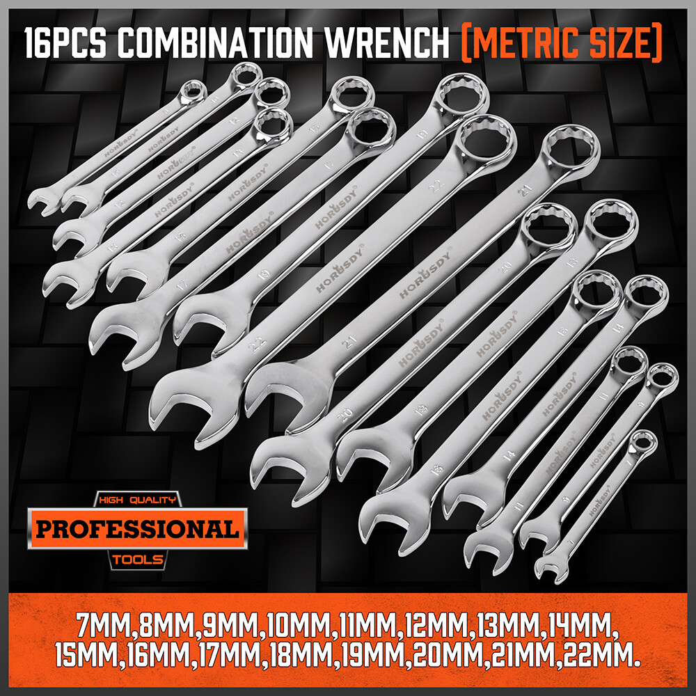 32PC Combination Wrench Spnner Set SAE Metric 1/4-1″ & 7-22mm 12 Point with Case
